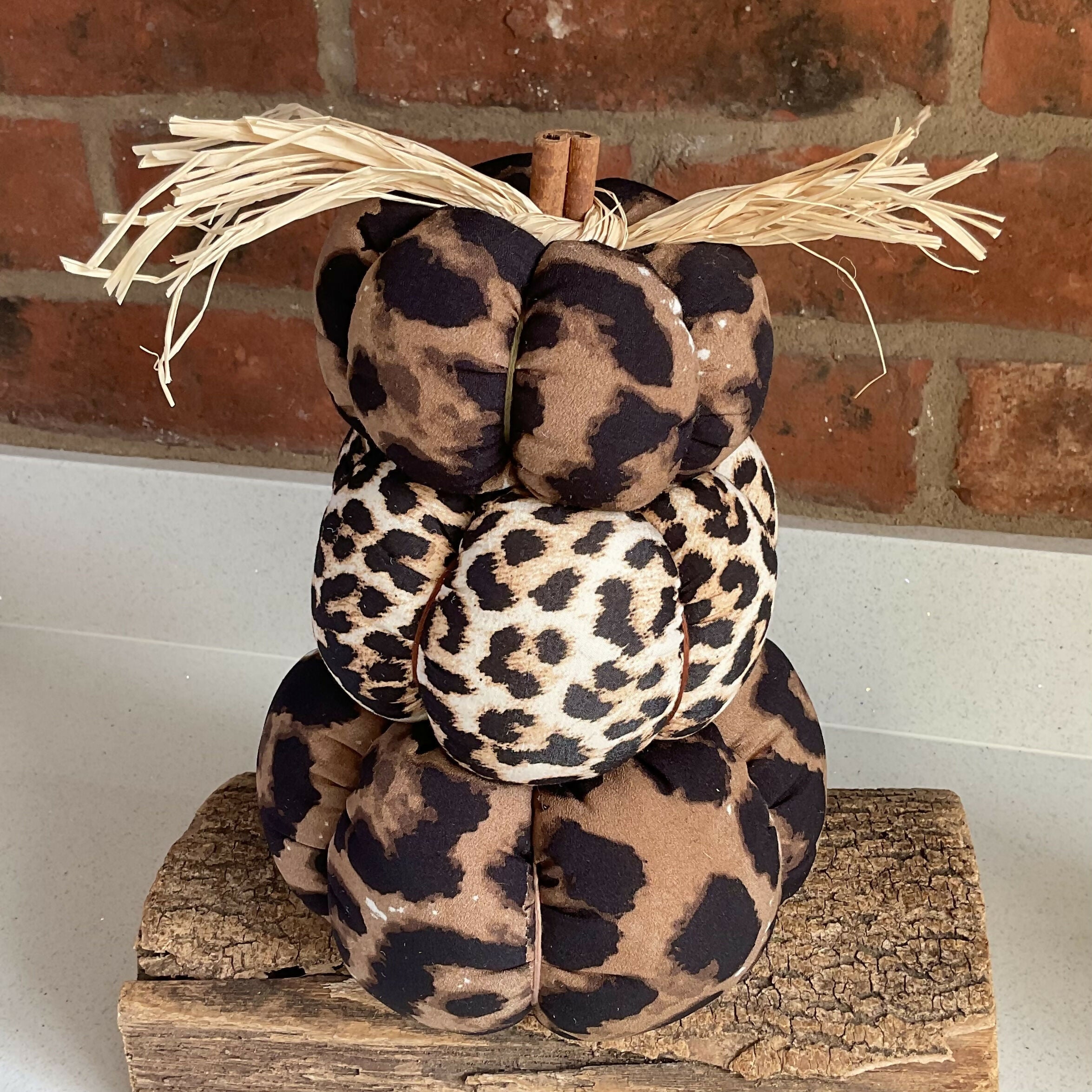 Animal Print Pumpkin Stack Decoration, Handmade Fabric Pumpkin Ornament in Leopard Print Fabric