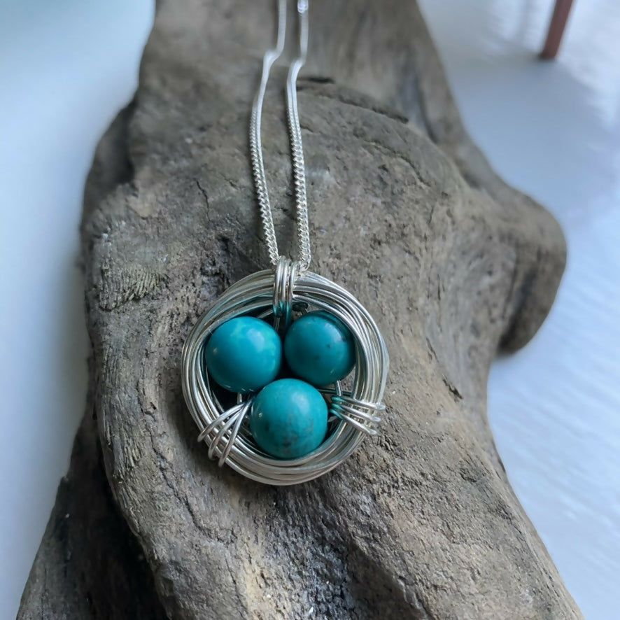 Turquoise Nest Necklace, Sterling Silver