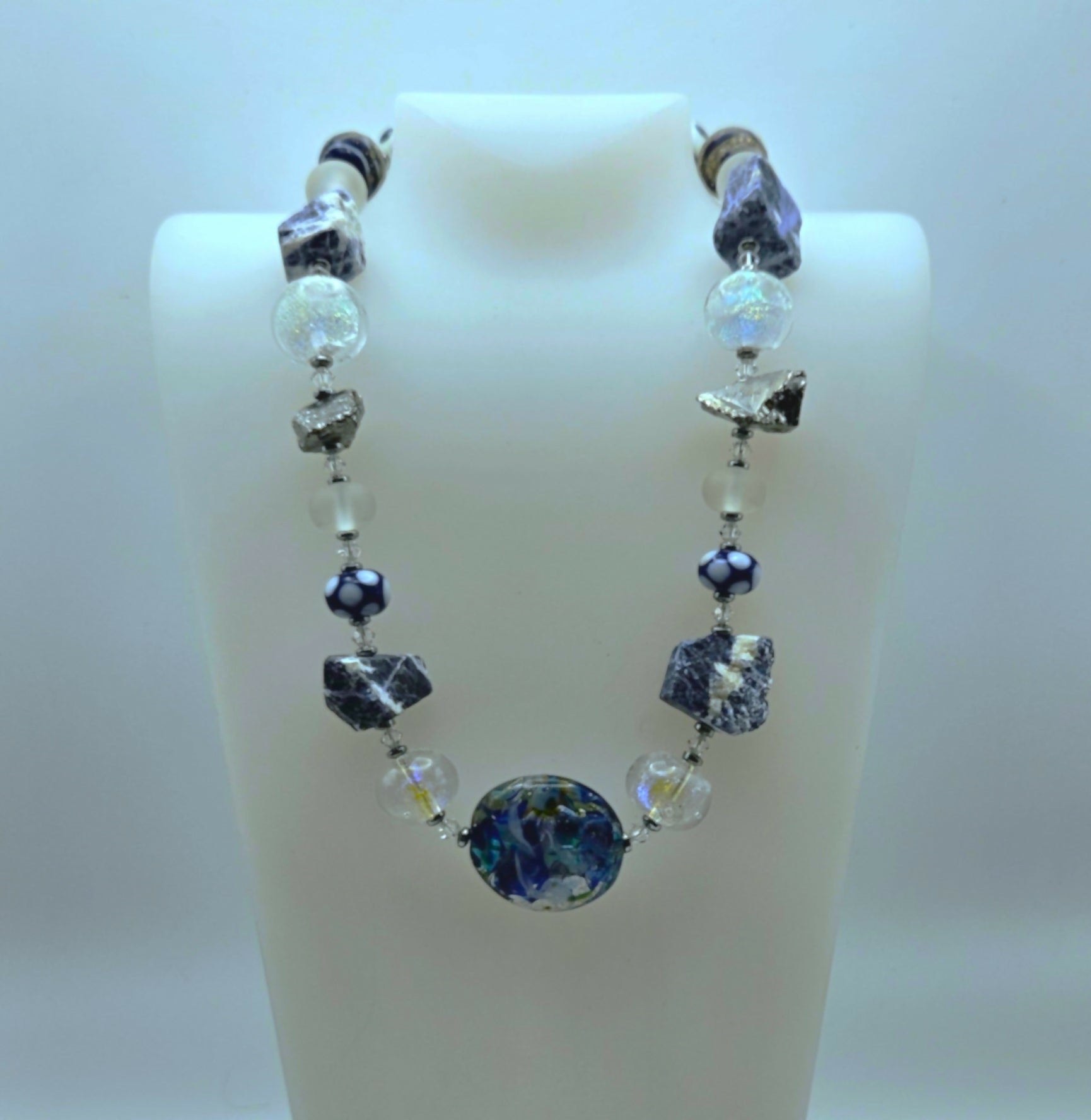 DENIM BLUE GLASS BEAD NECKLACE