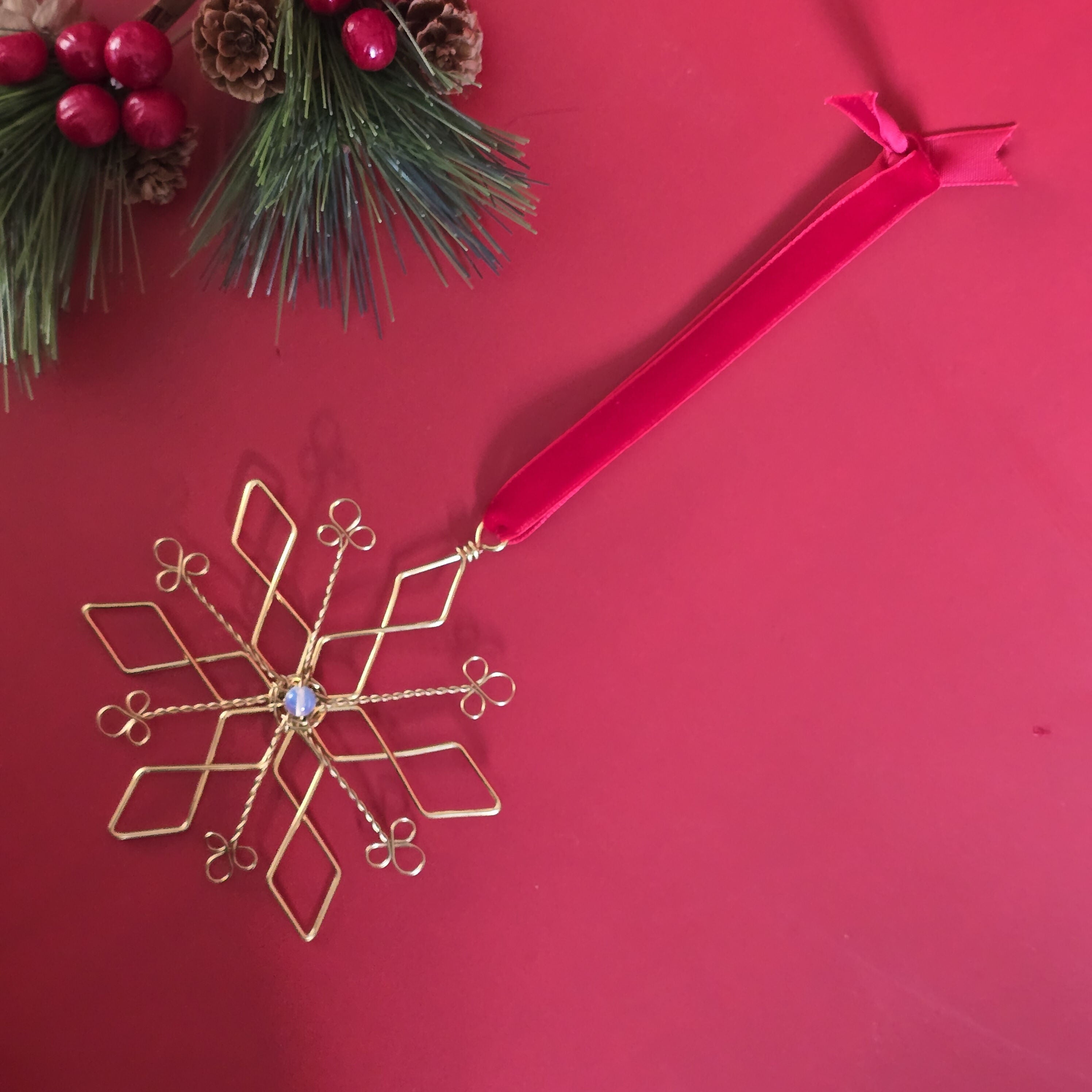 Christmas Snowflake Wire-Art Crystal Tree Hanging; Handmade Ornate Festive Decor