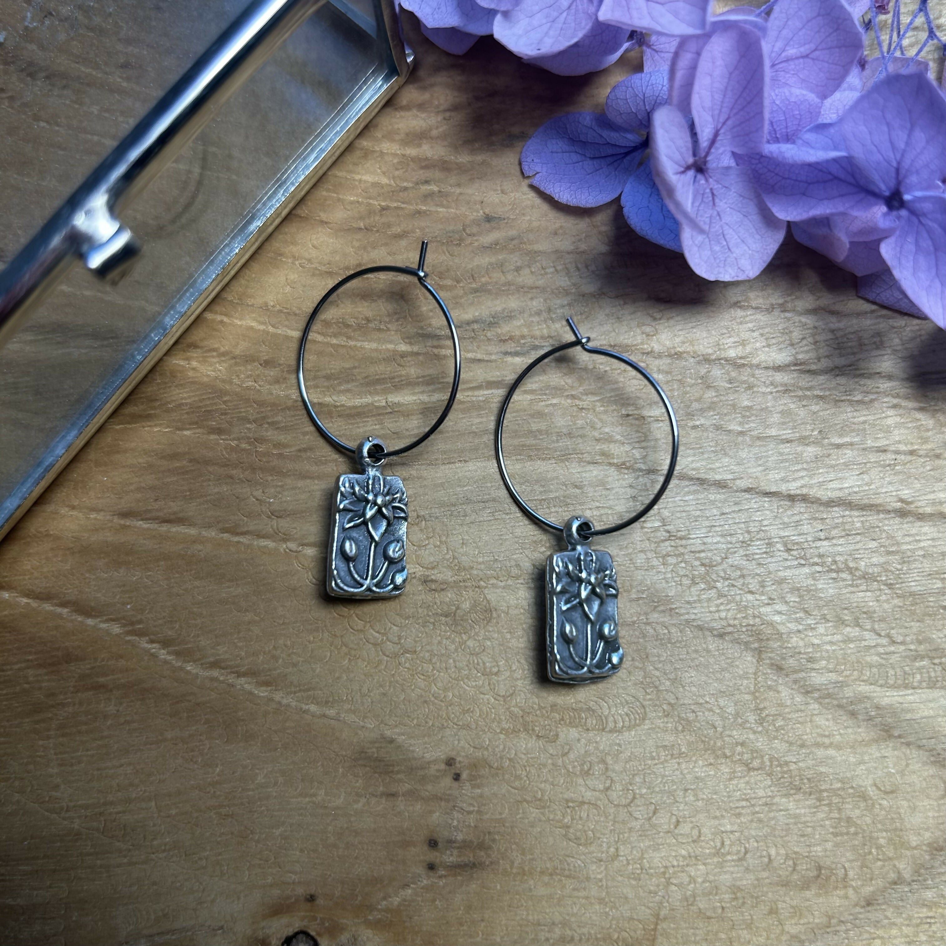 Lovely Flower Charm Hoops