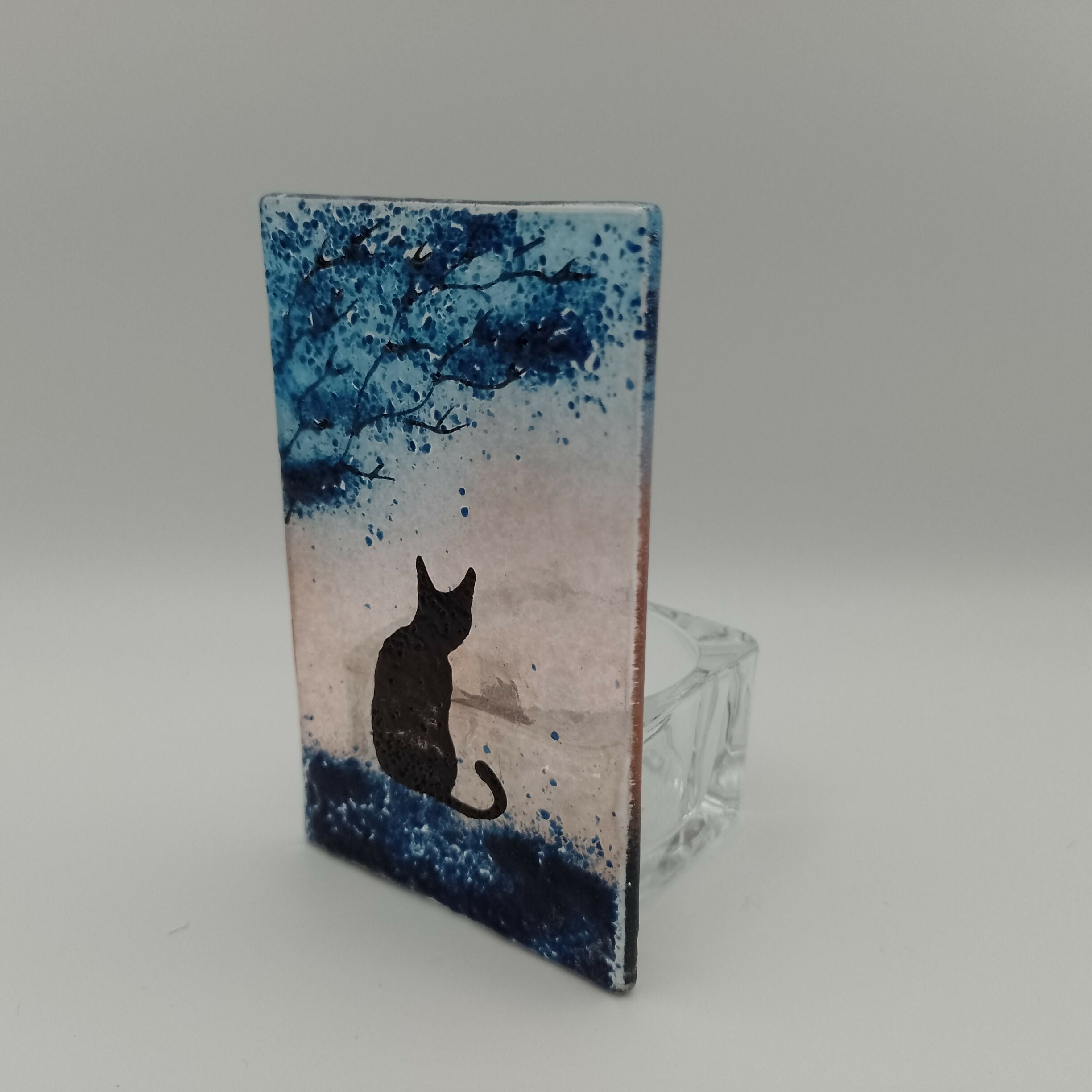 Fused Glass Silhouette Cat Tealight