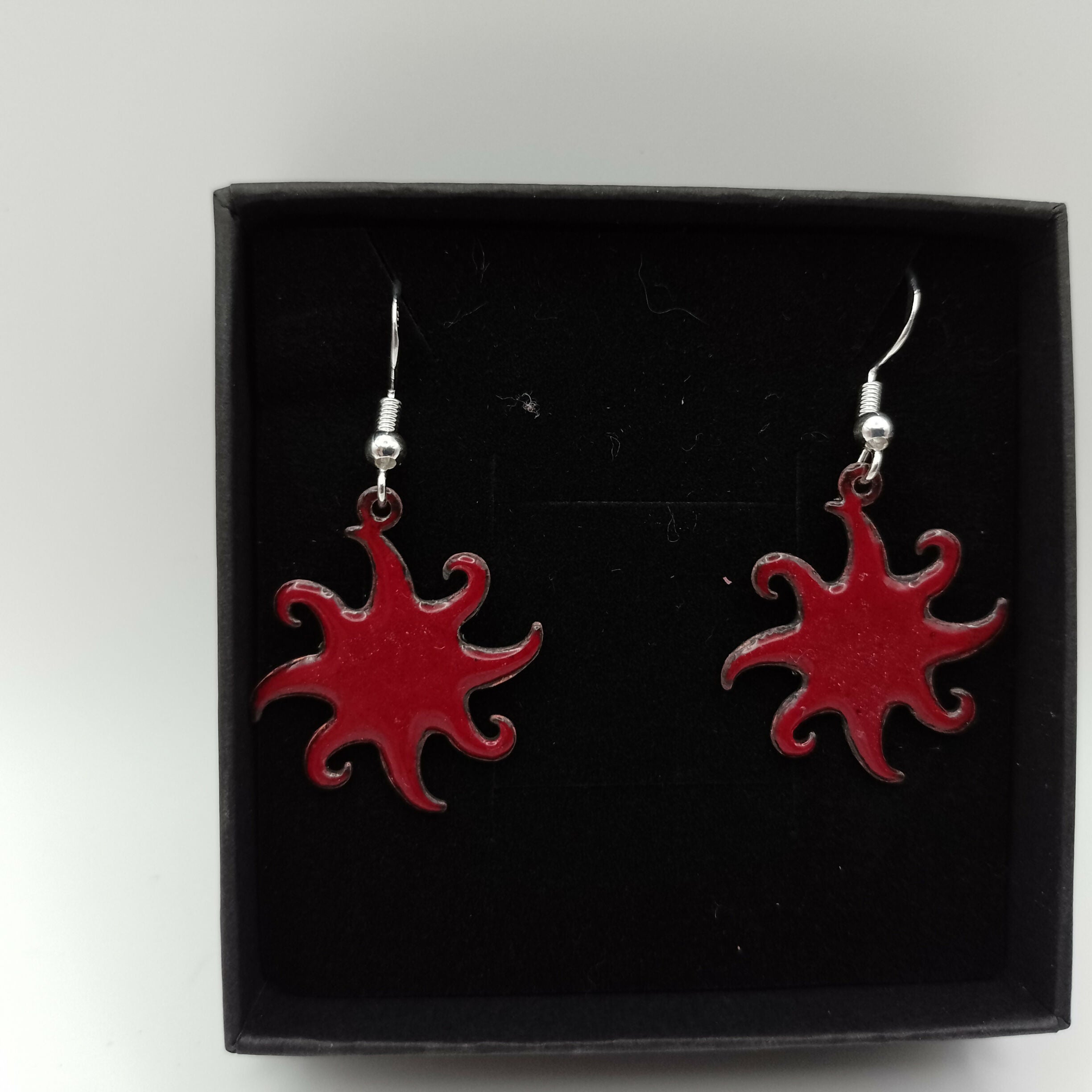 Red Enamel Sunburst Earrings