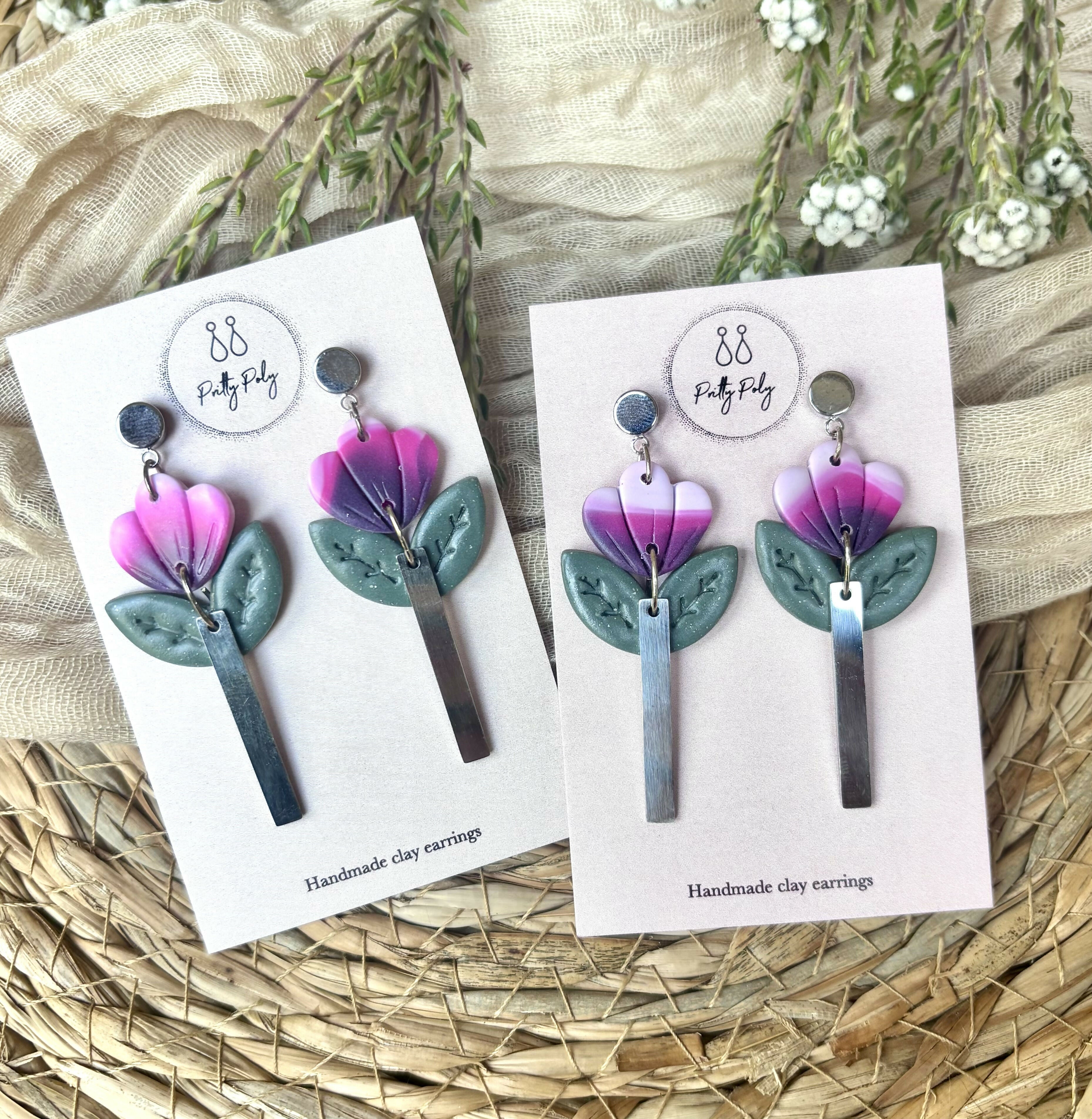 Tulip Flower Polymer Clay Earrings