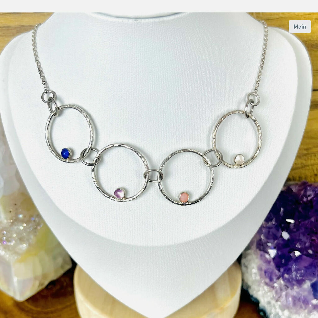 Sterling Silver Harmony Circle Necklace with Gemstones