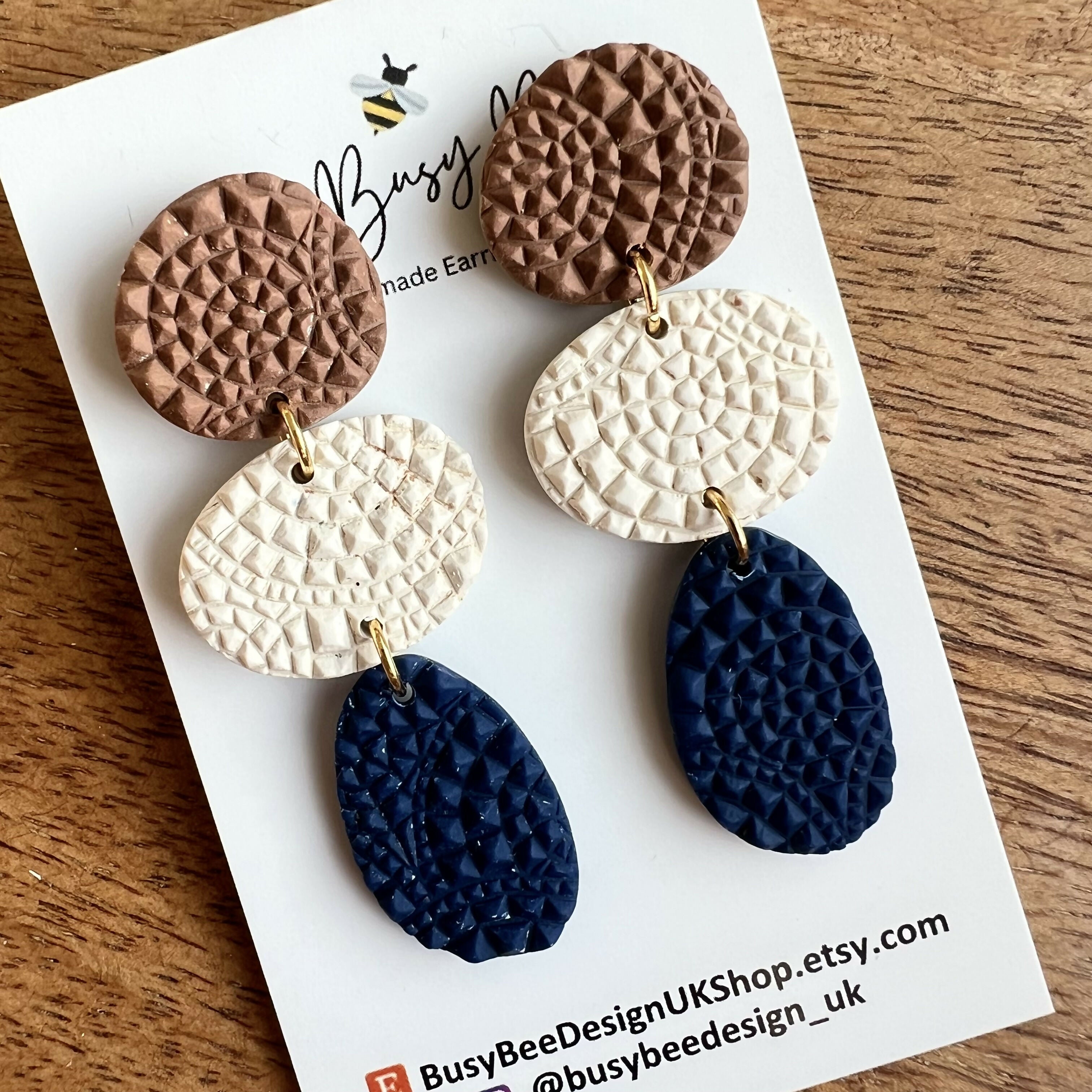 Organic Pebble Dangle Earrings – Polymer Clay Textured Earrings, Dainty Earrings, Handmade Clay Jewellery