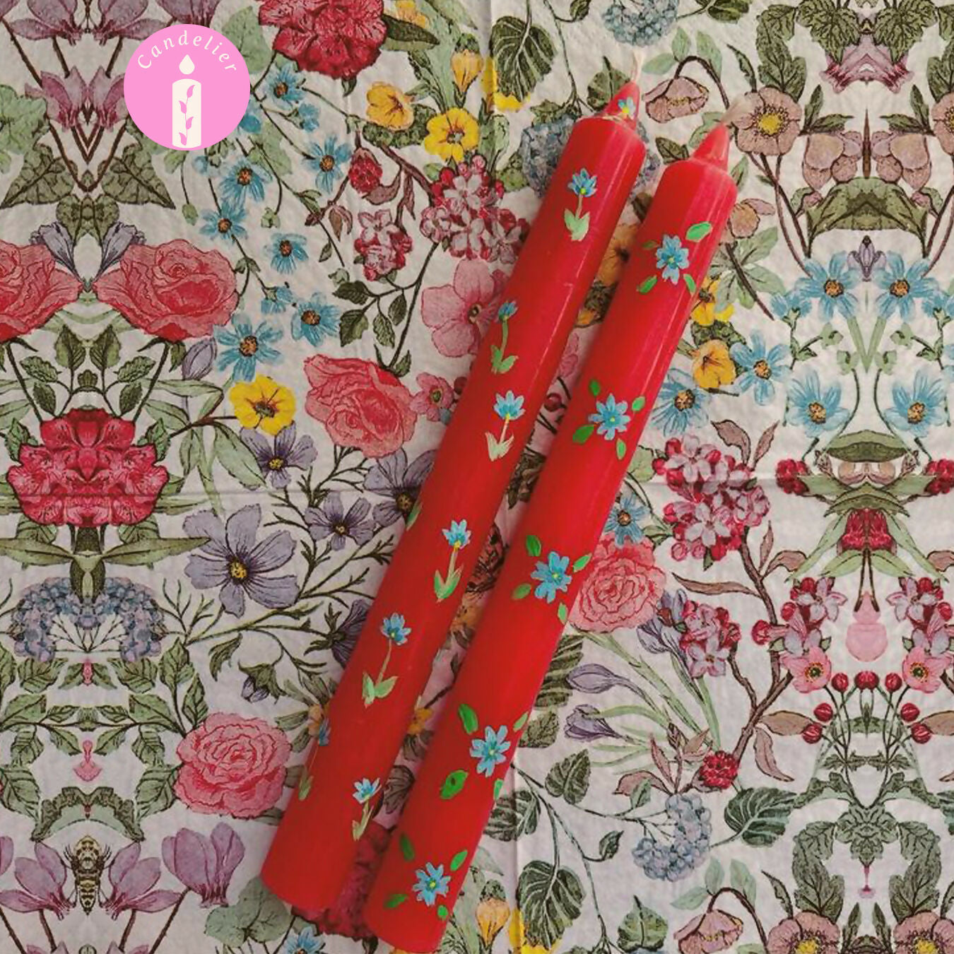 Red Candle Sticks with Floral Design