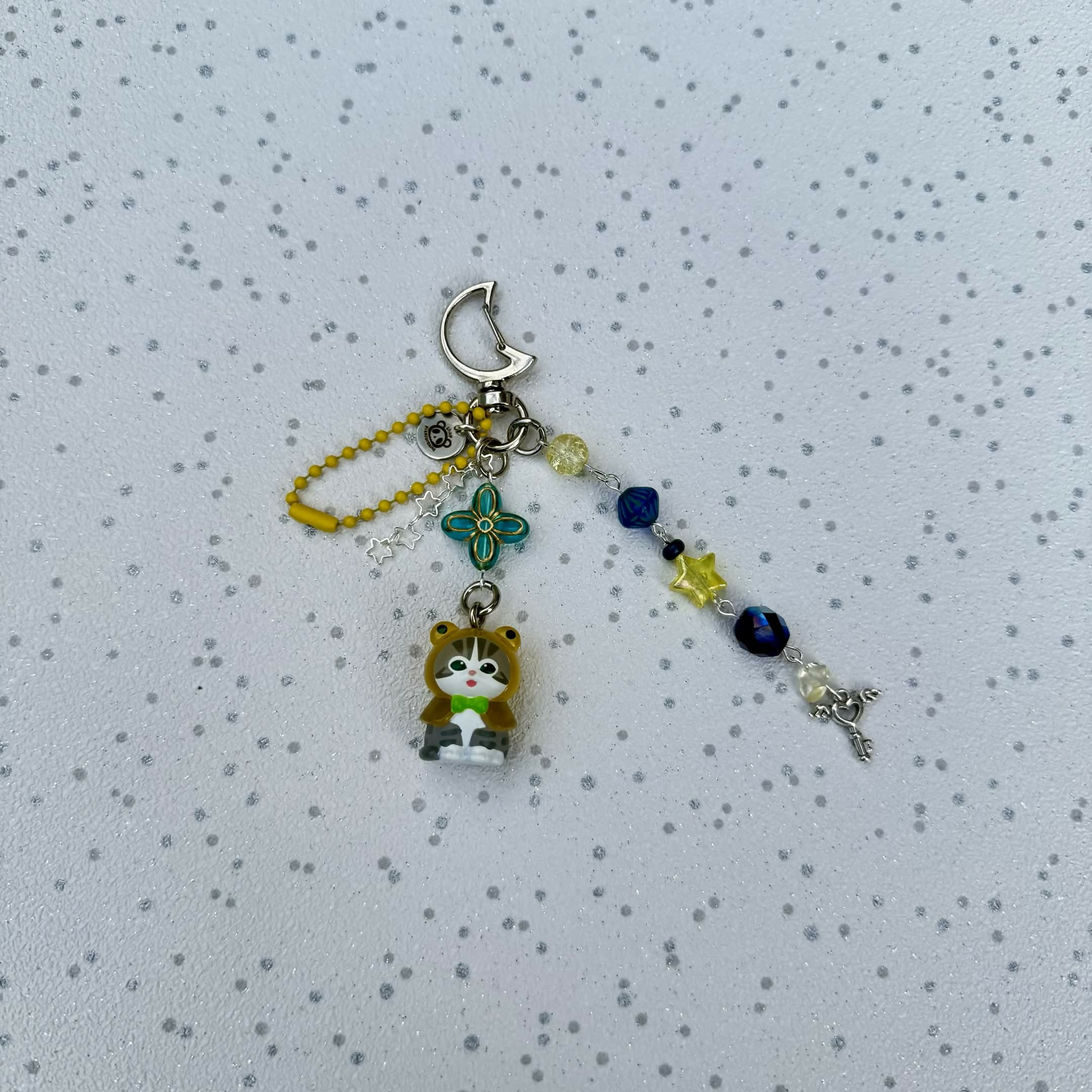 Cat in Yellow Frog Costume Trinket Keychain