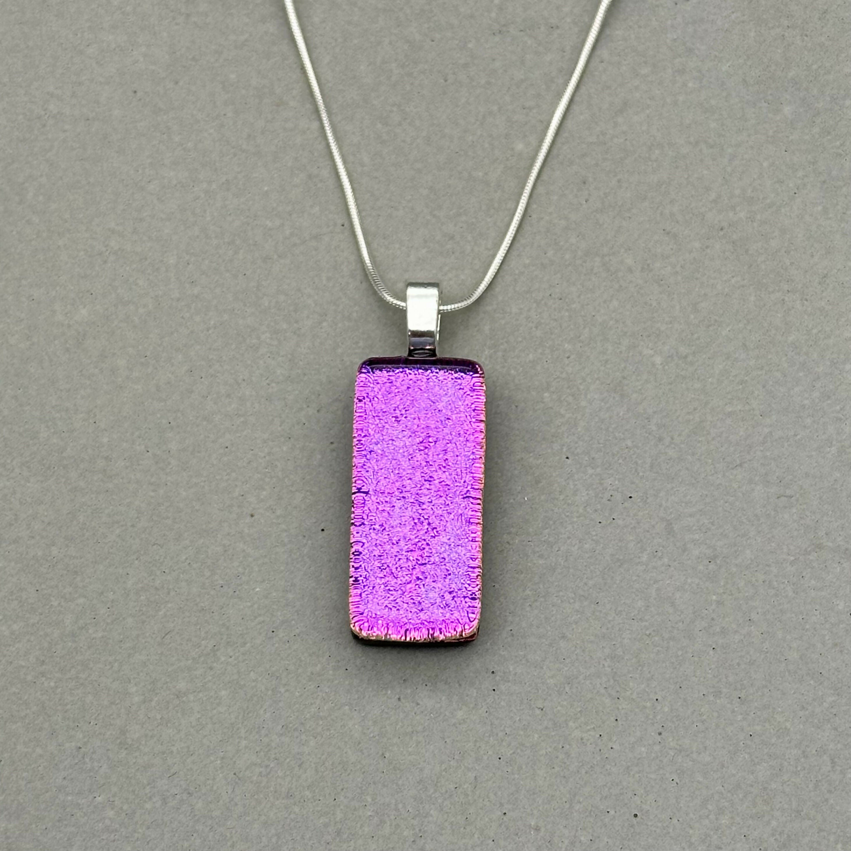Magenta Dichroic Glass Necklace and Earrings Set - Sterling Silver, Handmade by Jade Tapson Glass.