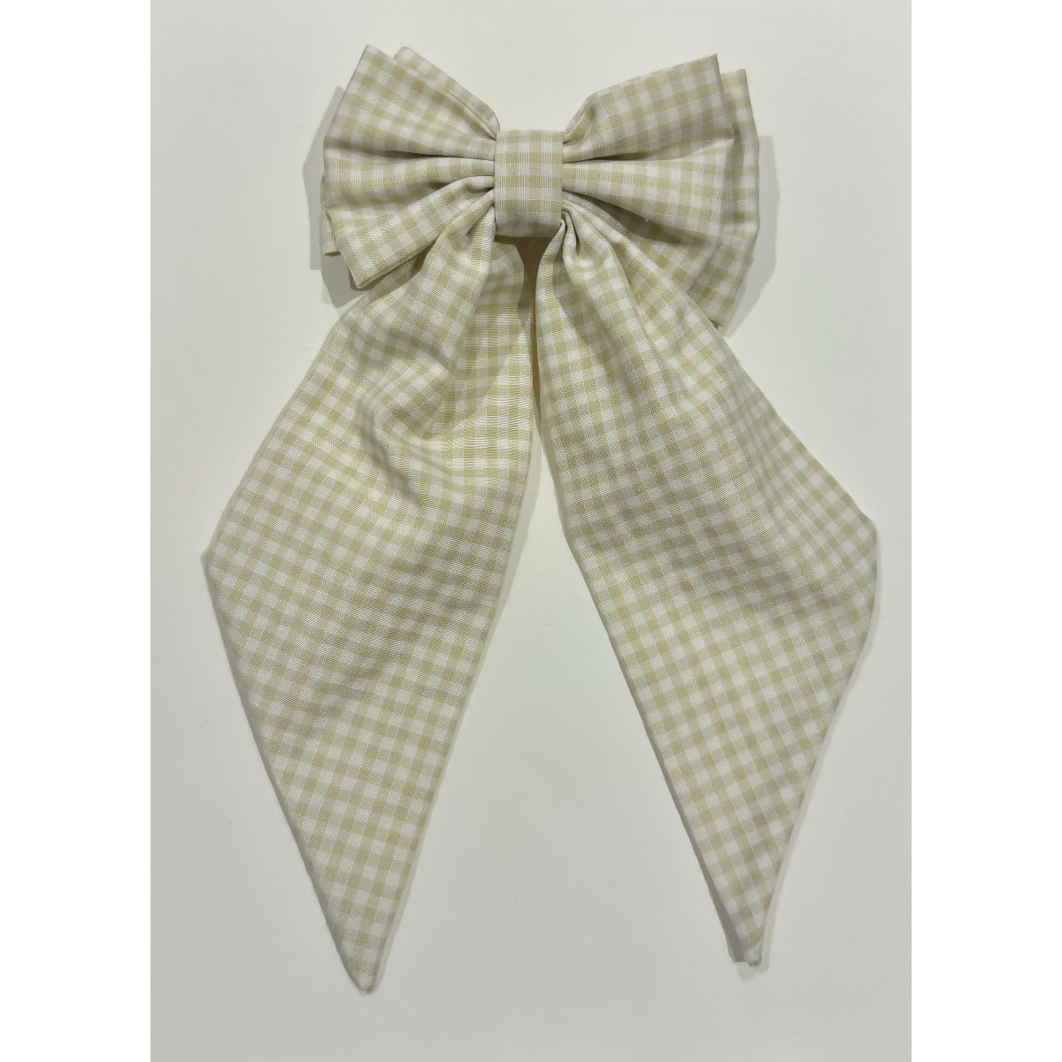 Cream Gingham Hair Bow with Barrette Clip