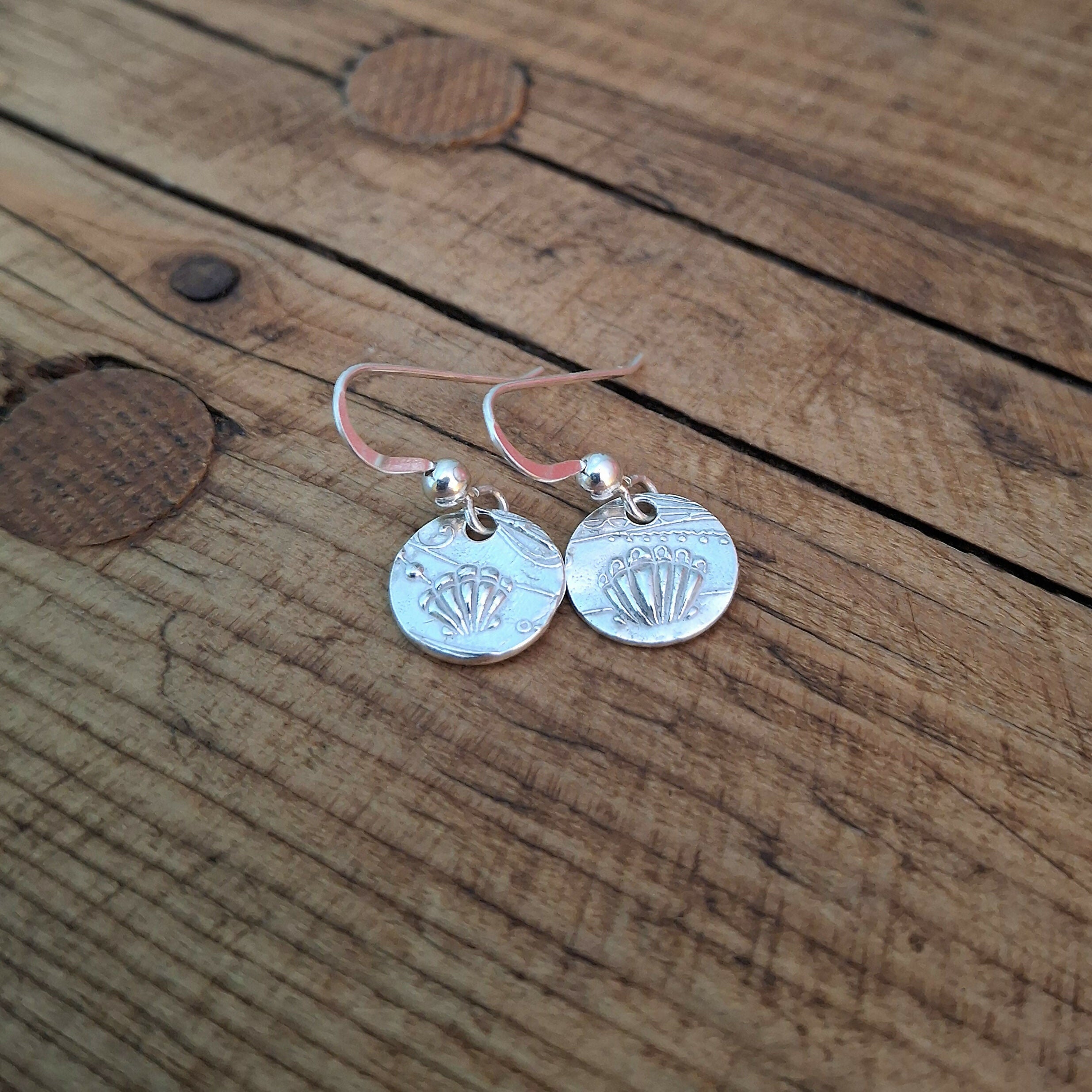 Handmade Round Silver Earrings Seaside Texture