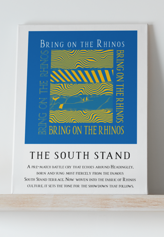 Leeds Rhinos Art Print BRING ON THE RHINOS LYRICS Design in Blue
