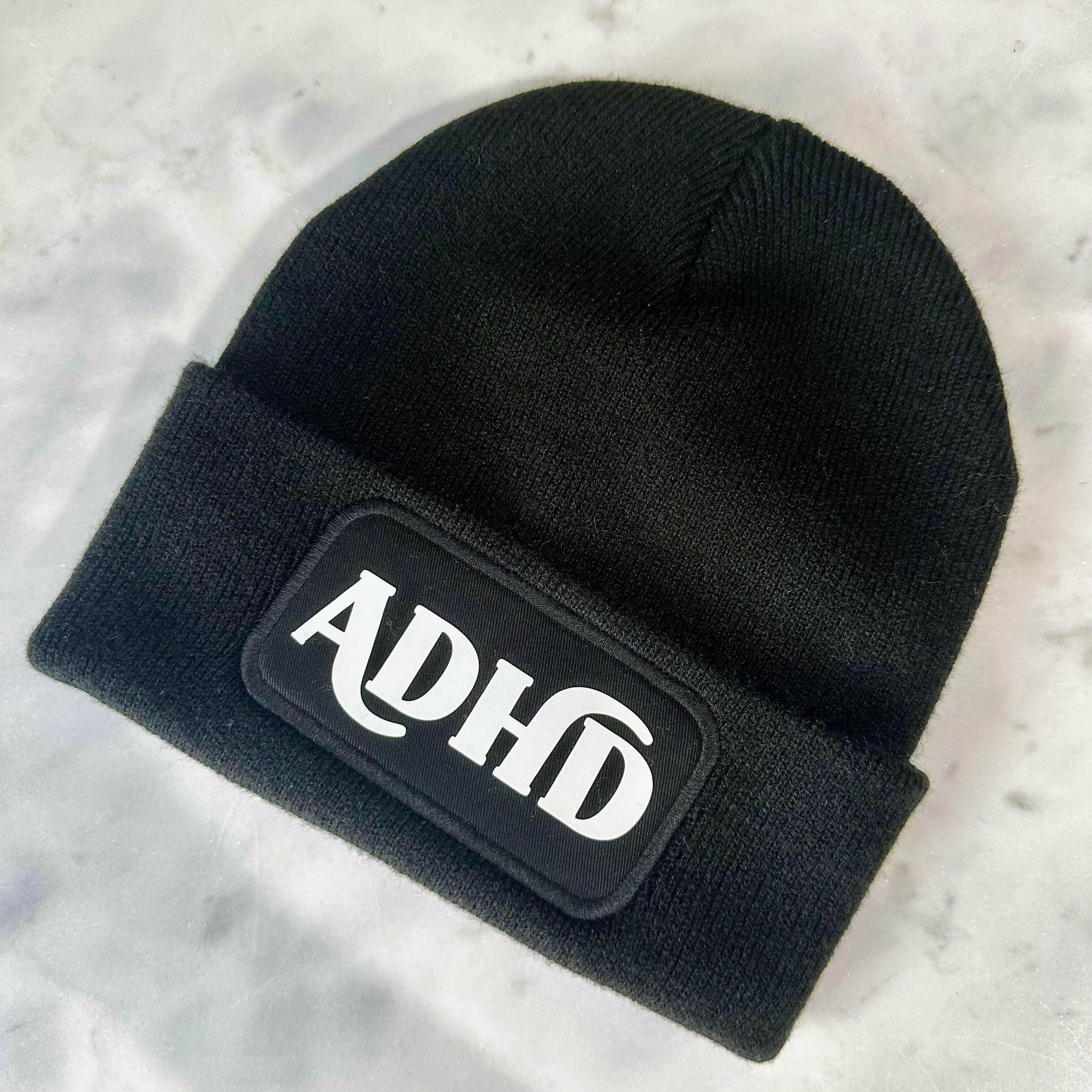 ADHD Cuffed Rectangular Patch Beanie Hat