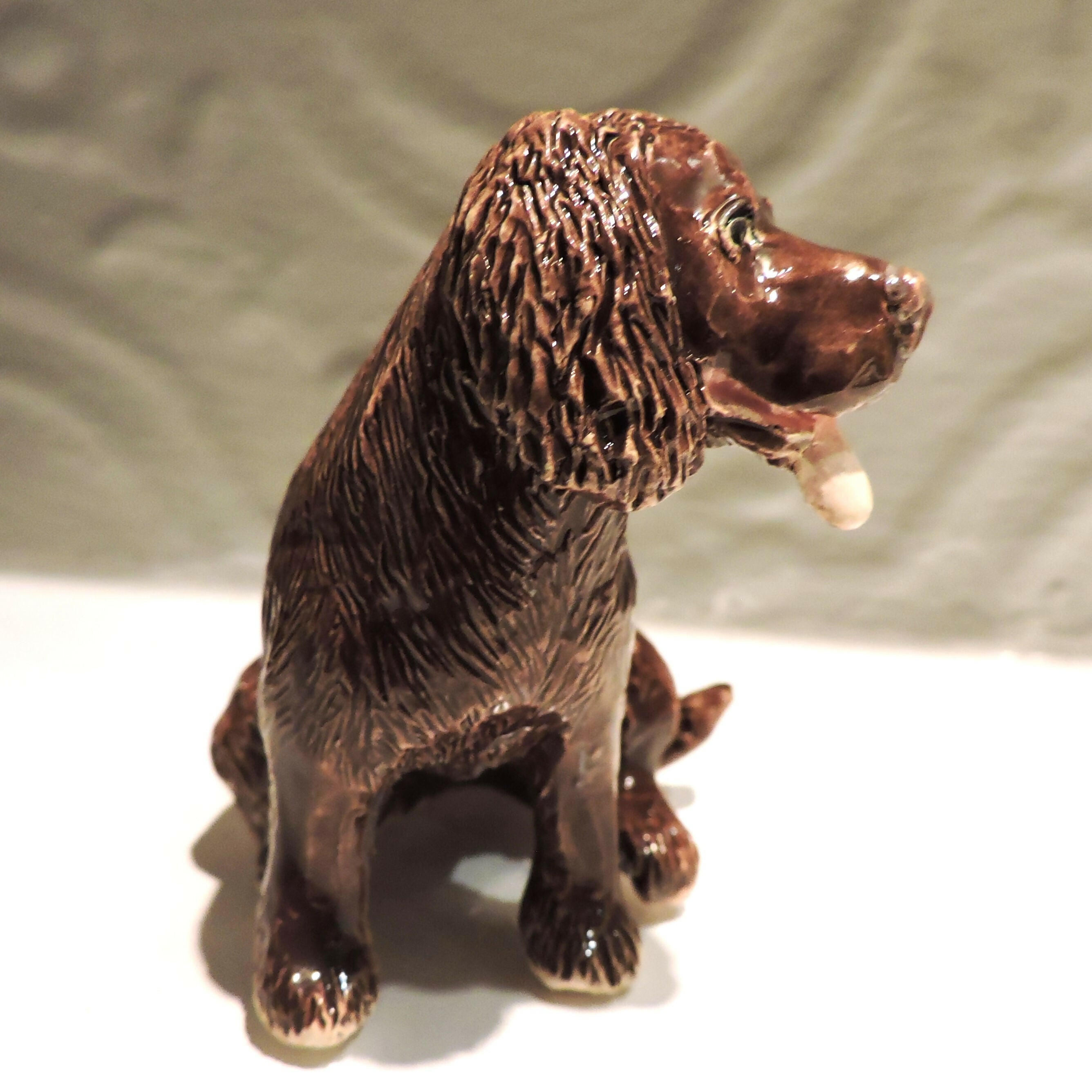 Ceramic Cocker Spaniel dog sculpture, Chocolate