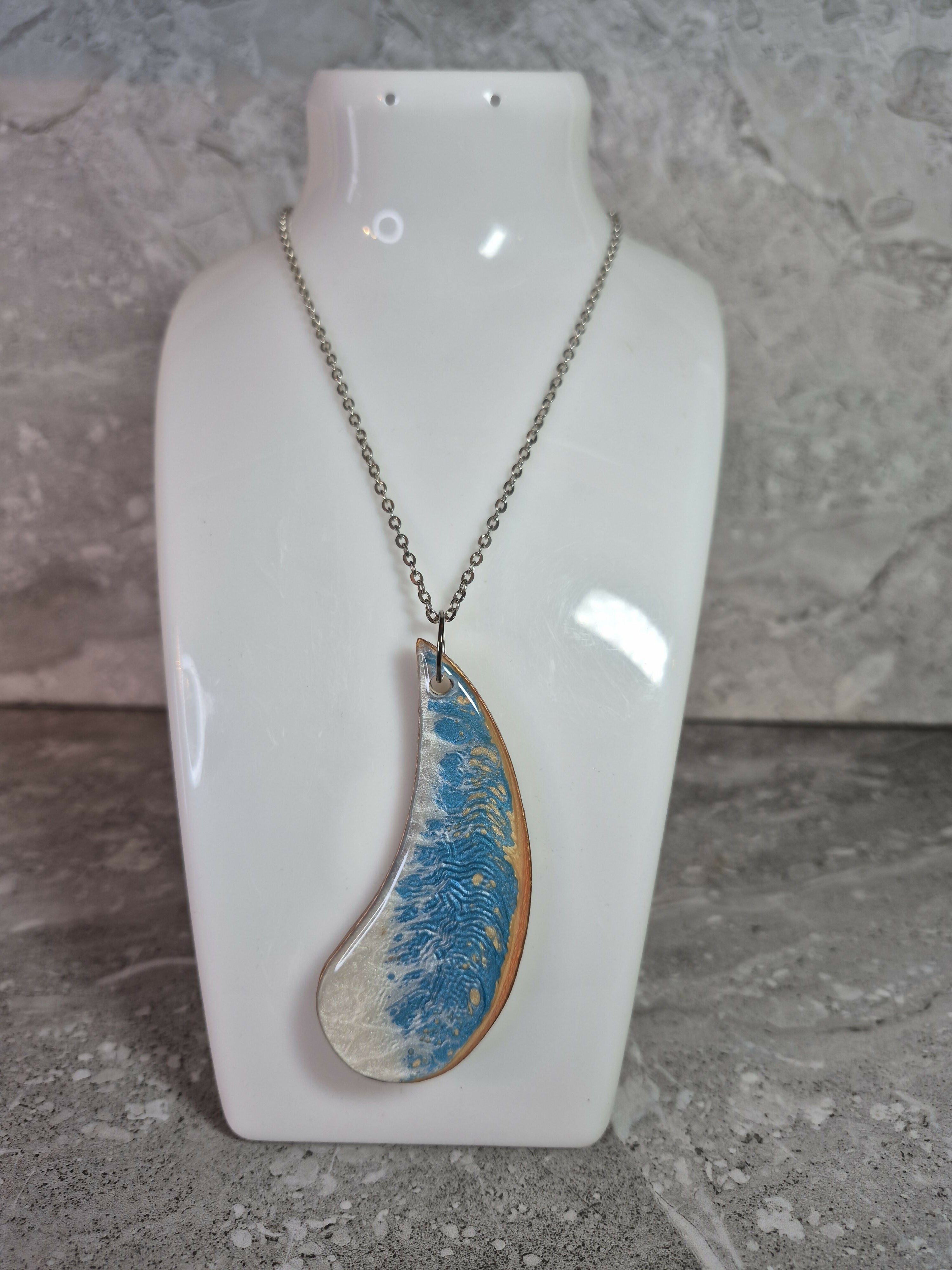 Unique Hand Crafted Cyan, Blue, Ivory and Sand Coloured Pendant