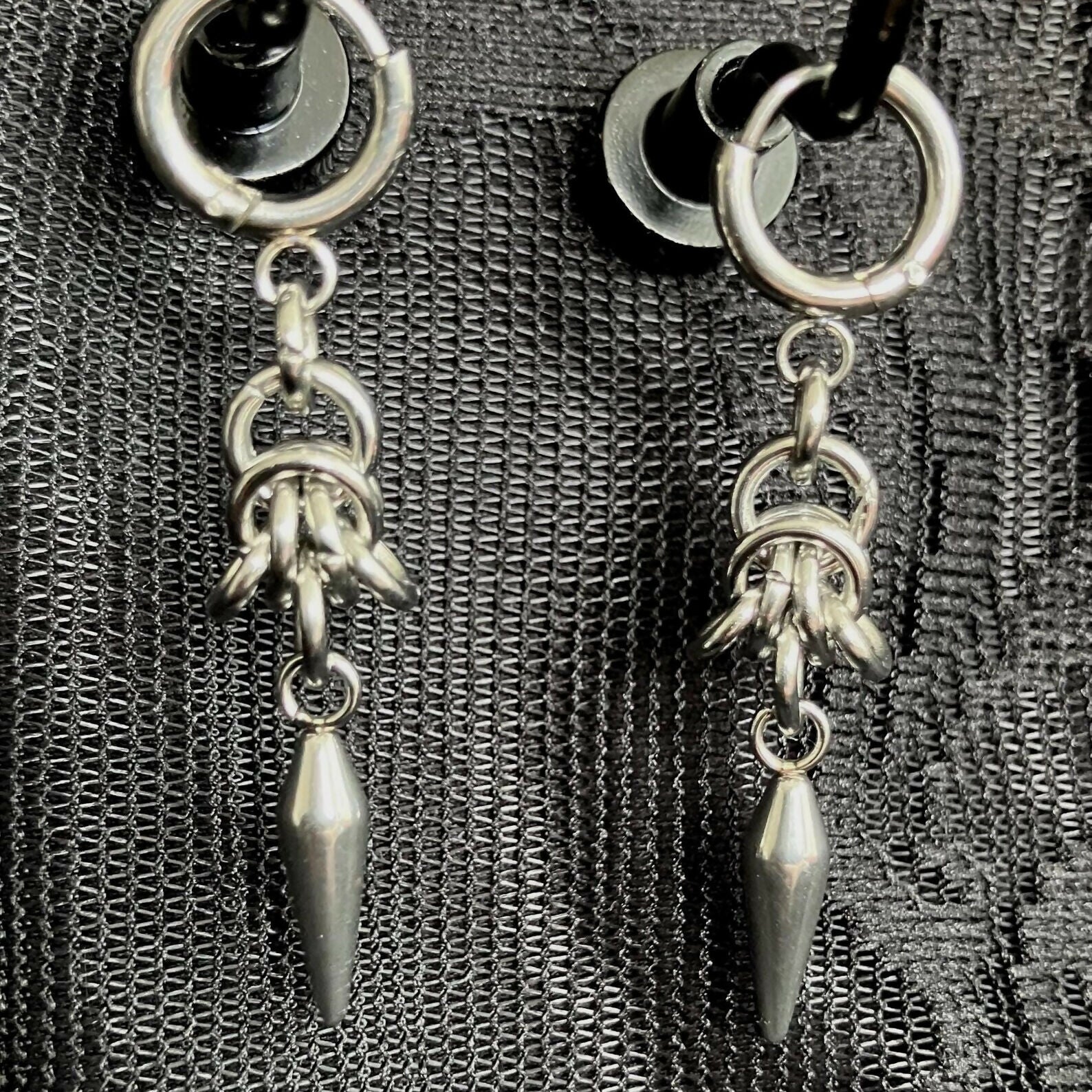 CHAINMAIL SPIKE/DROP EARRINGS - STAINLESS STEEL