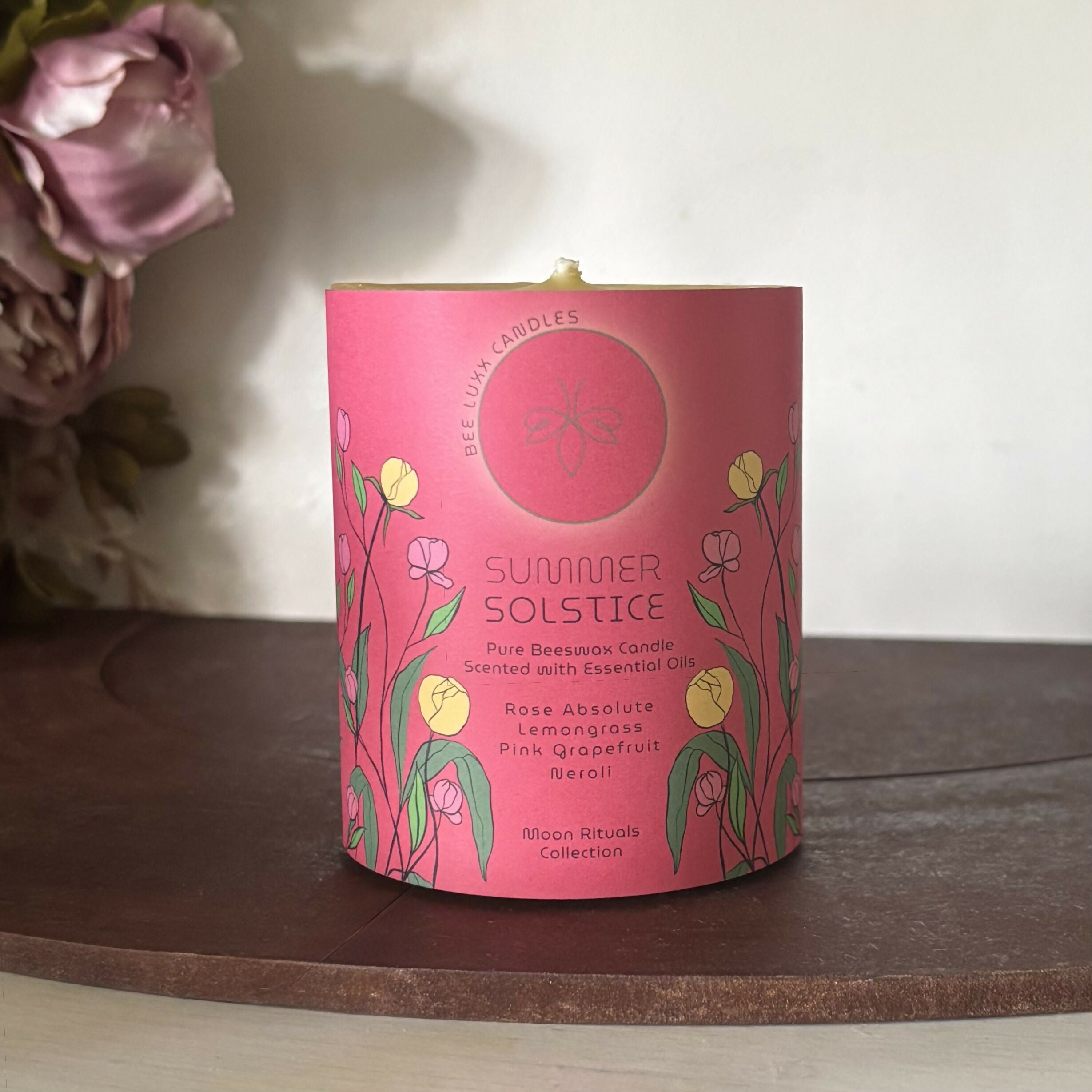 Summer Solstice - 100% Natural Essential Oil & Beeswax Pillar Candle