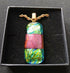 Fused Dichroic Glass Rectangular Pendant With a Gold Coloured Chain Necklace (Green/Gold and Dark Red)