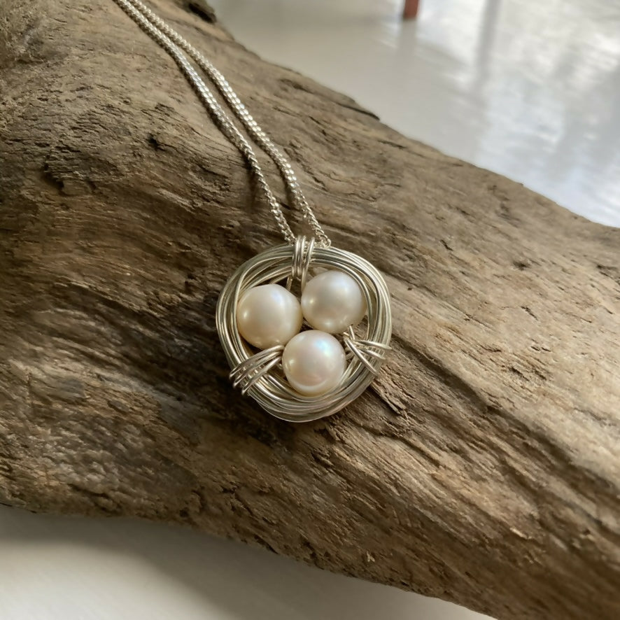 Pearl Nest Necklace, Sterling Silver