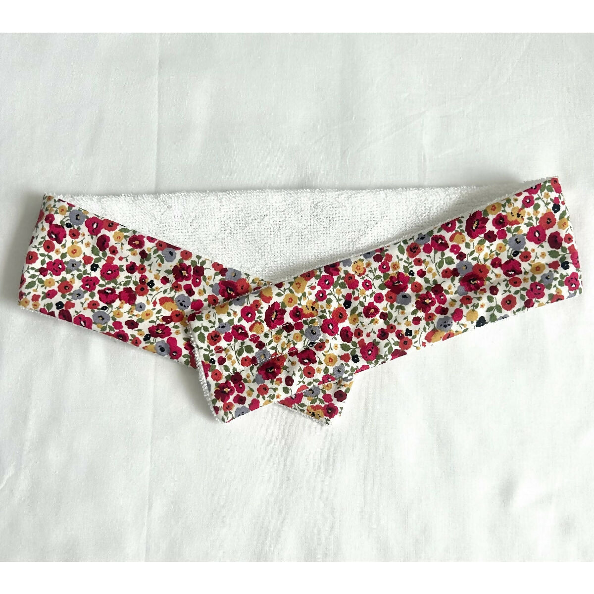 Red Ditsy Floral Makeup Spa Headband with Adjustable Velcro Strap