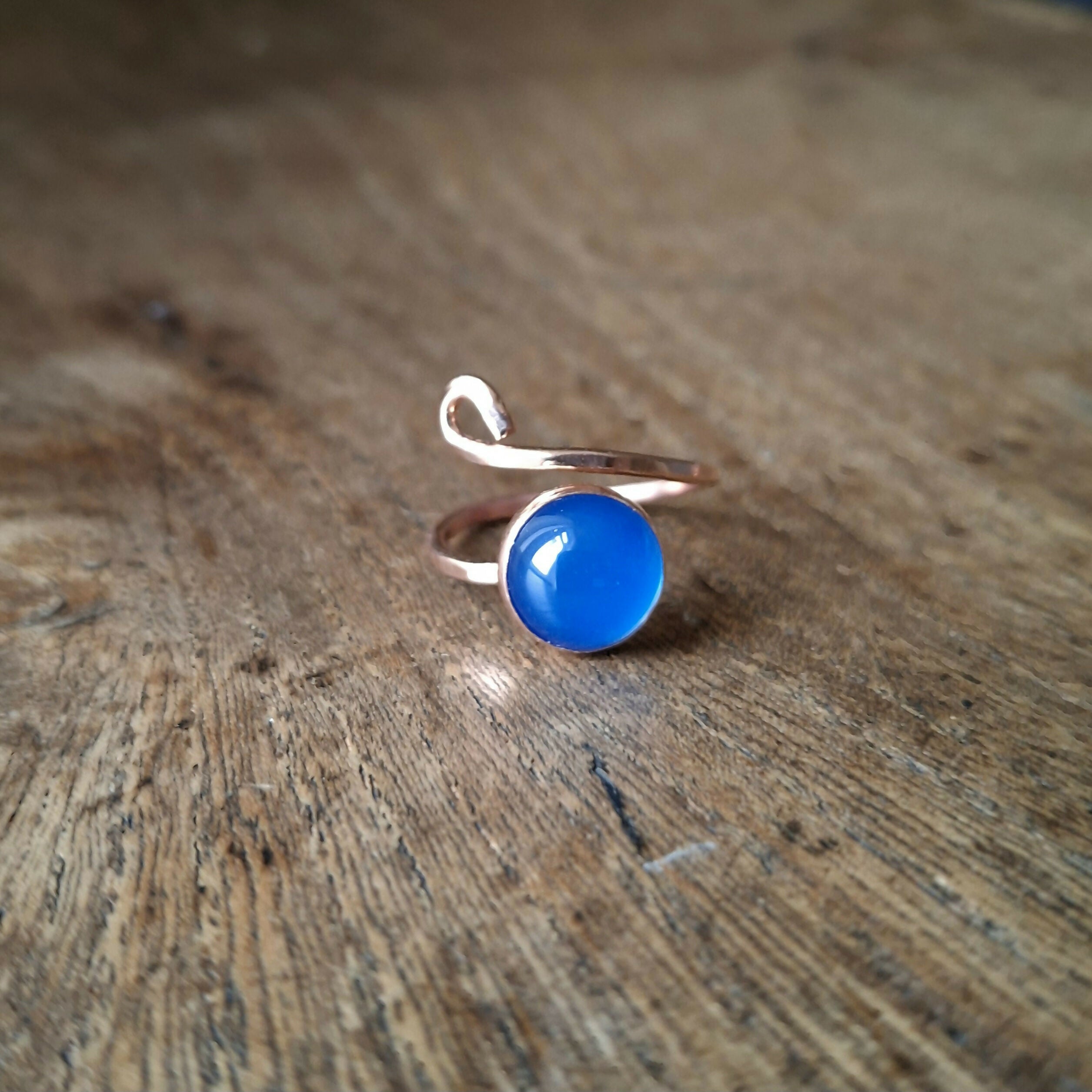 Handmade Adjustable Copper Blue Agate Ring Size O