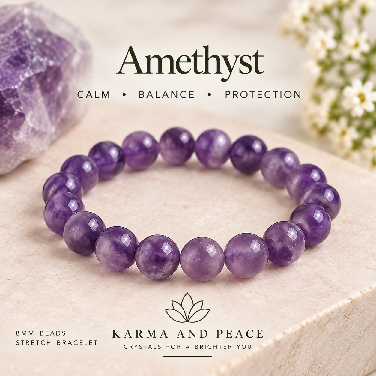 Ameythst Crystal Bracelet - 8mm
