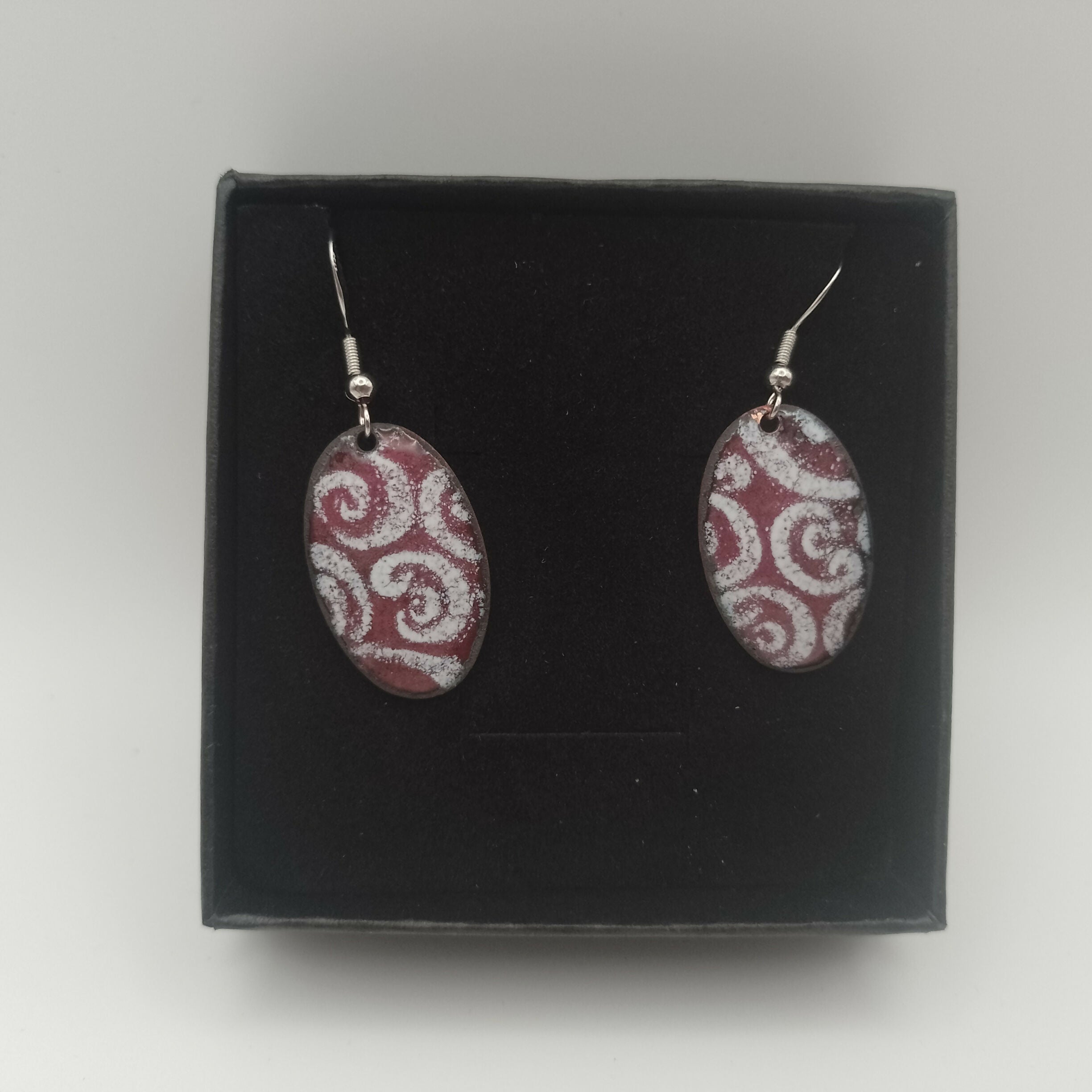 Purple With White Swirl Enamel Oval Earrings