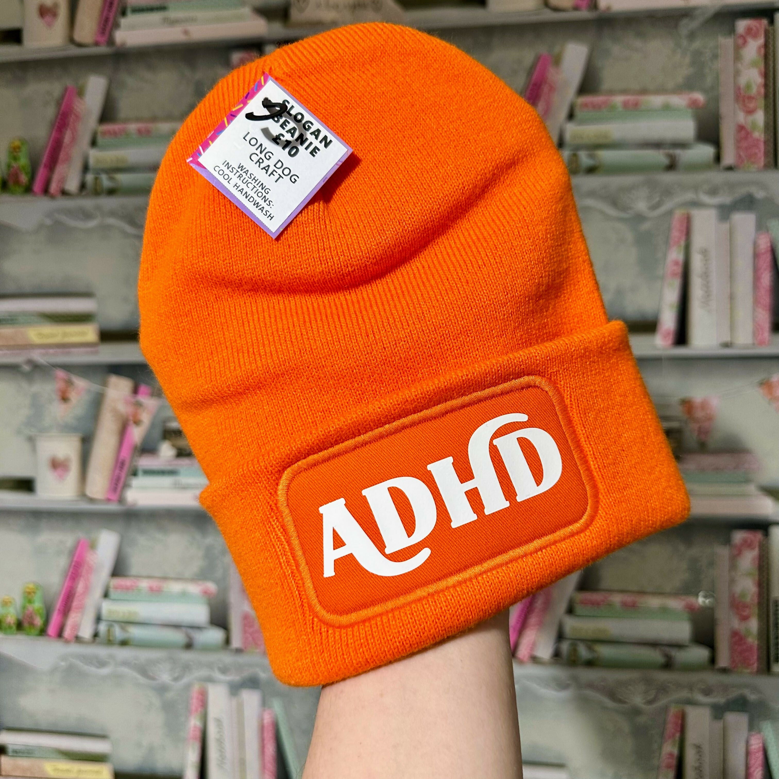 ADHD Cuffed Rectangular Patch Beanie Hat