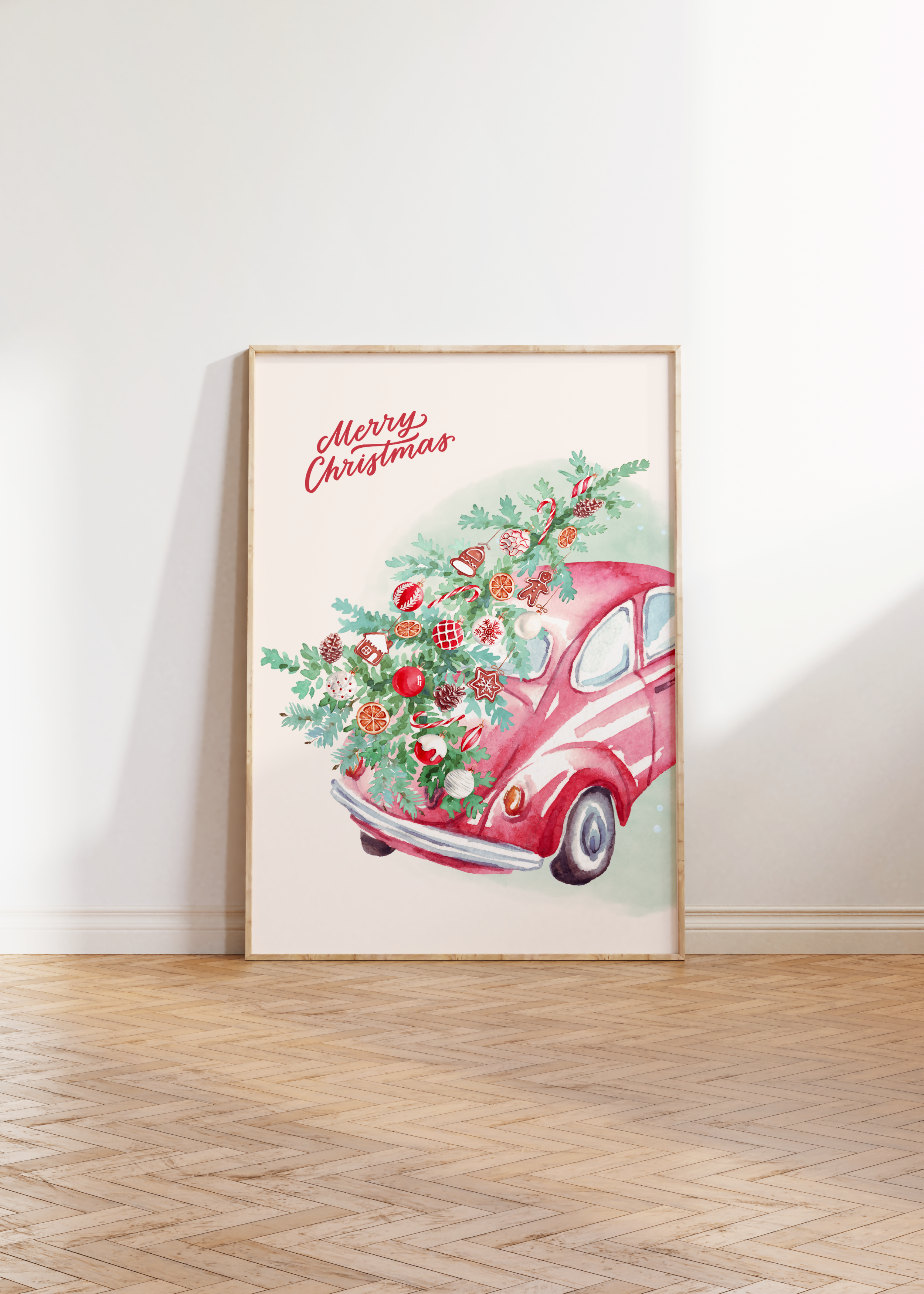 MERRY CHRISTMAS CAR WALL ART PRINT
