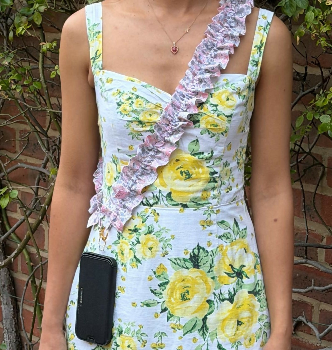 Handmade Ruffled Crossbody Phone Holder Red Ditsy