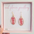Real Flower Pink Oval Earrings Gold Plated
