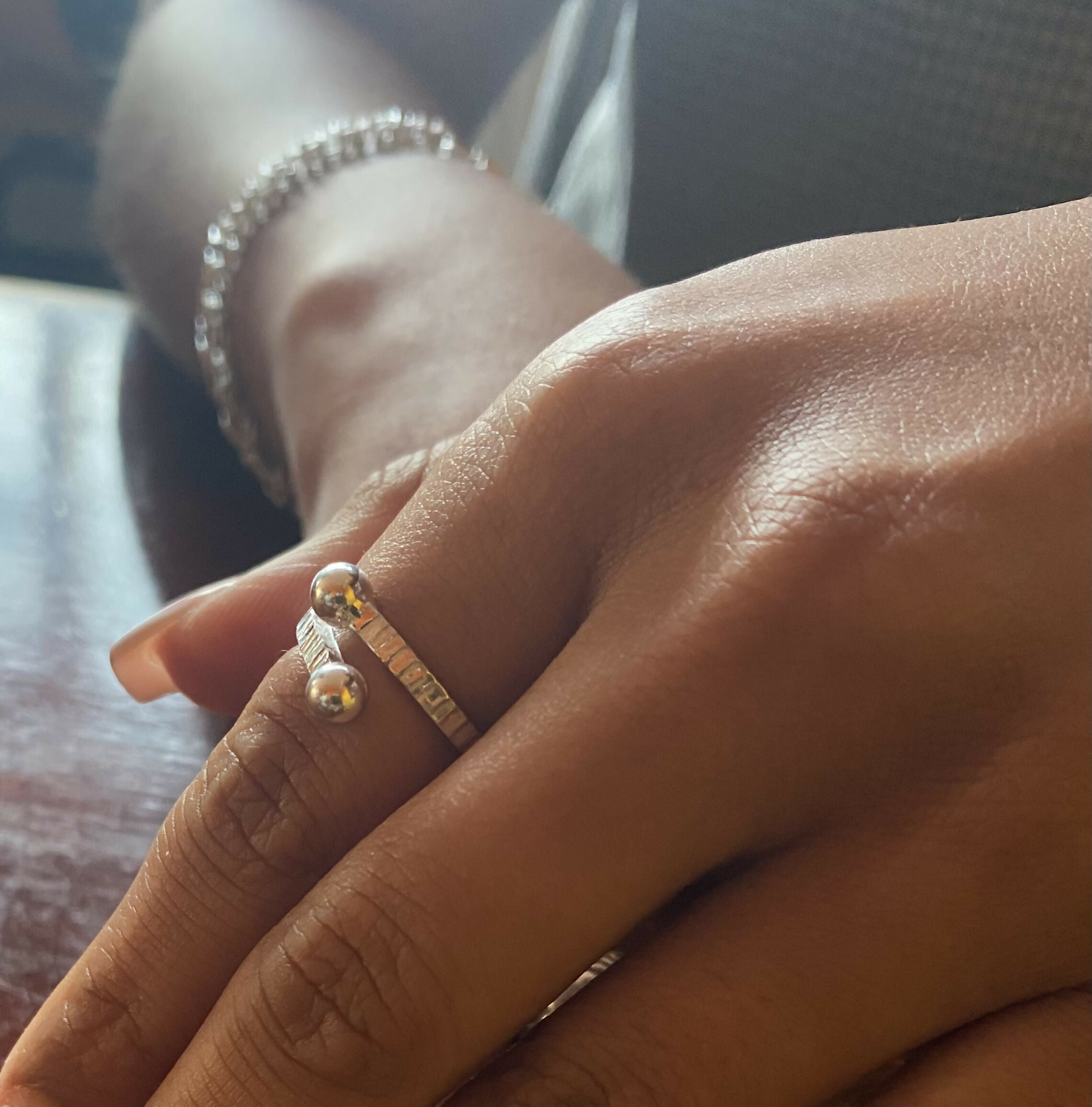 Sterling Silver Two Sphere Orbit Ring by Silver by Golden