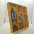 Clay Blue Painted Dutch Houses in Wooden Yellow Trinket Tray