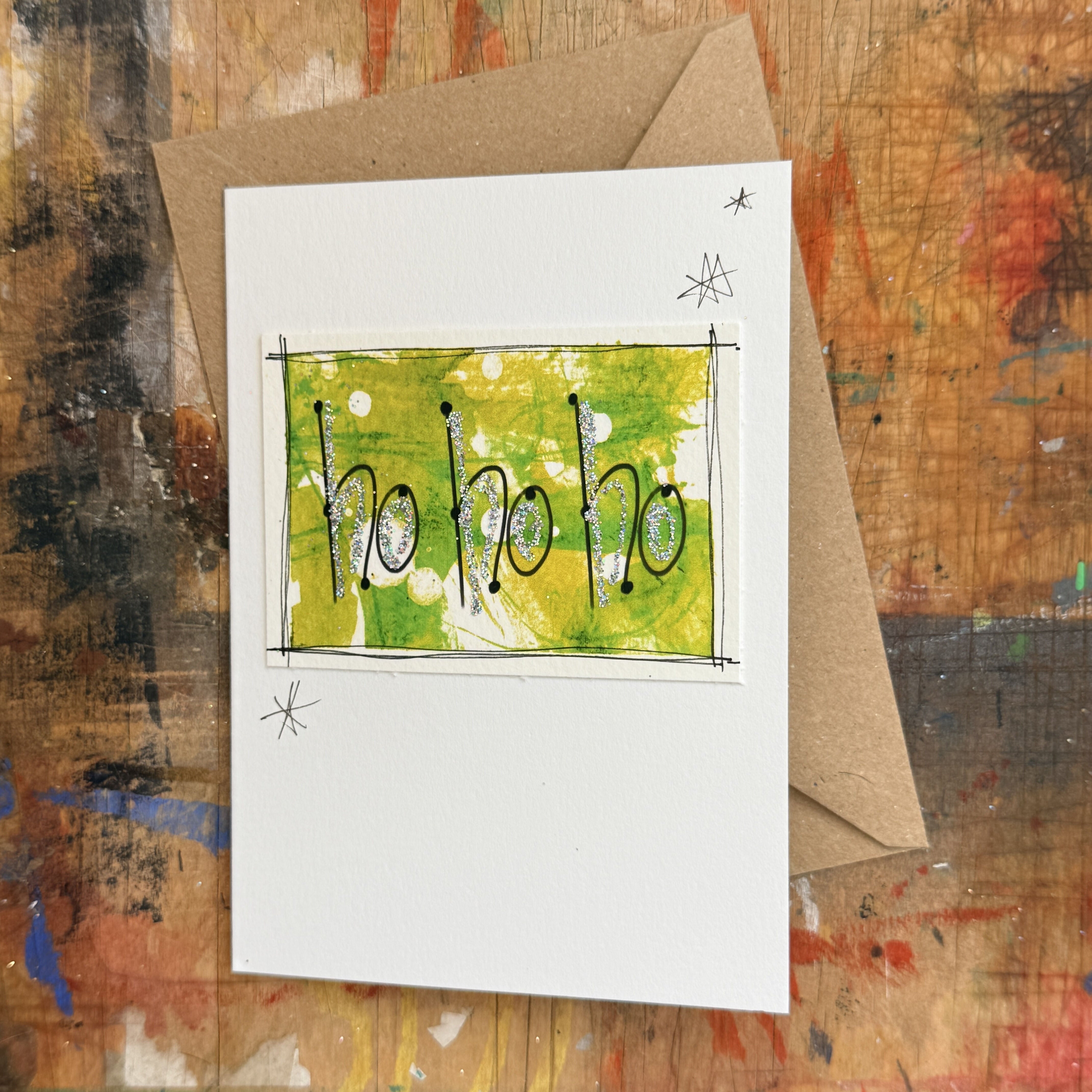 Abstract Sparkly Ho Ho Ho Christmas Card