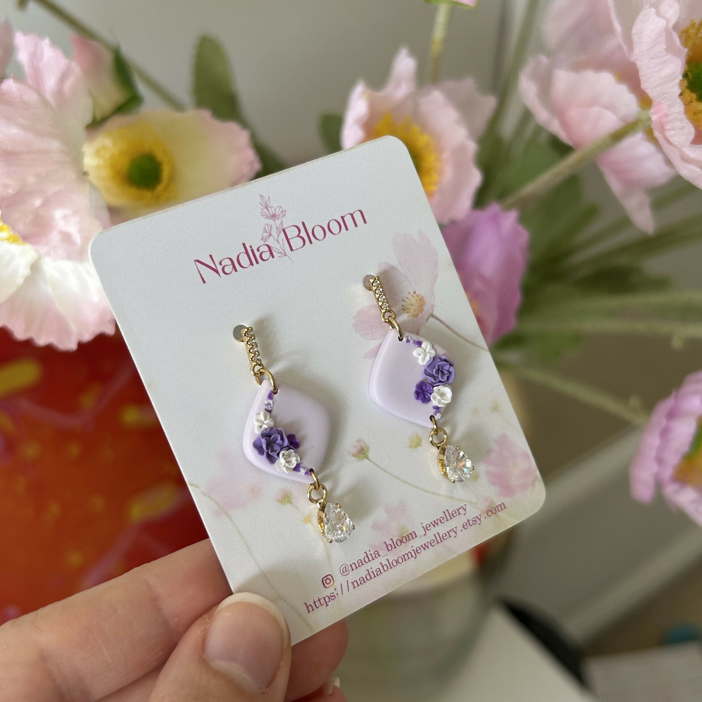 Purple or Blue Flower - Polymer Clay Earrings