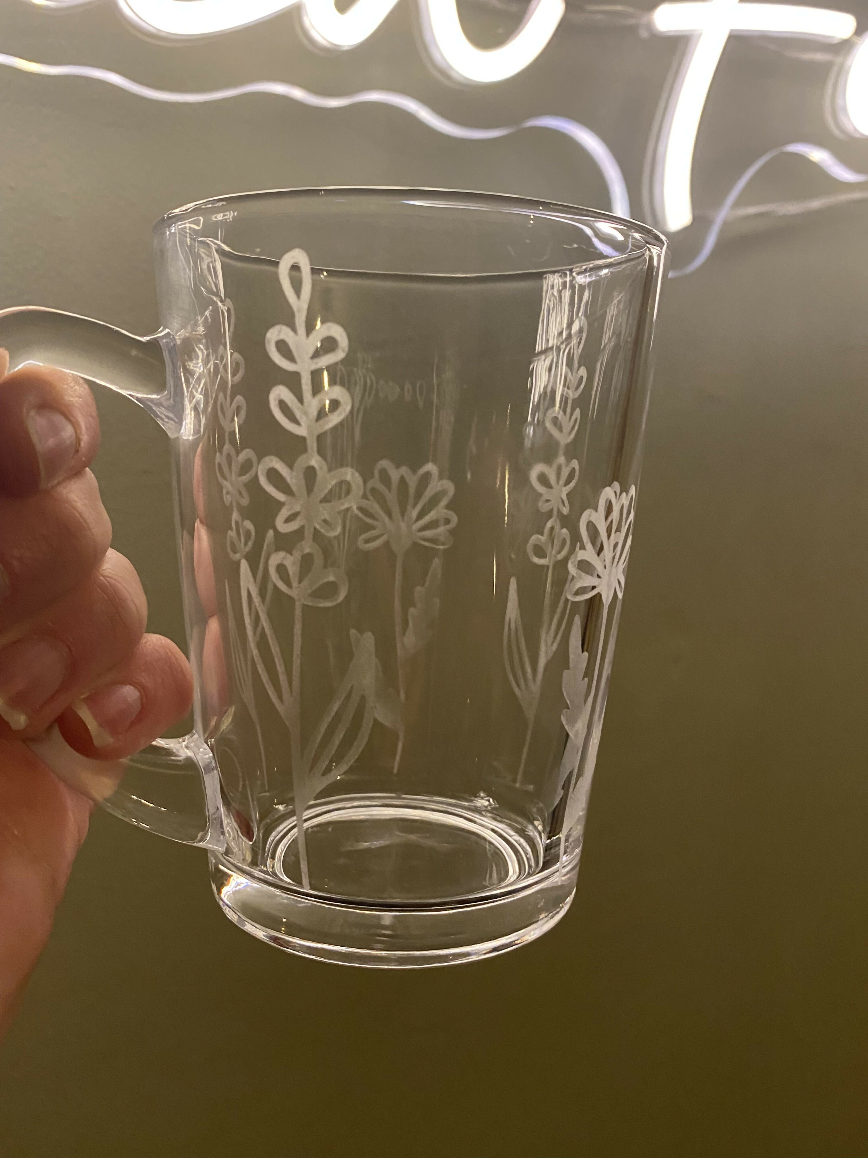 Etched Glass Tea Mug