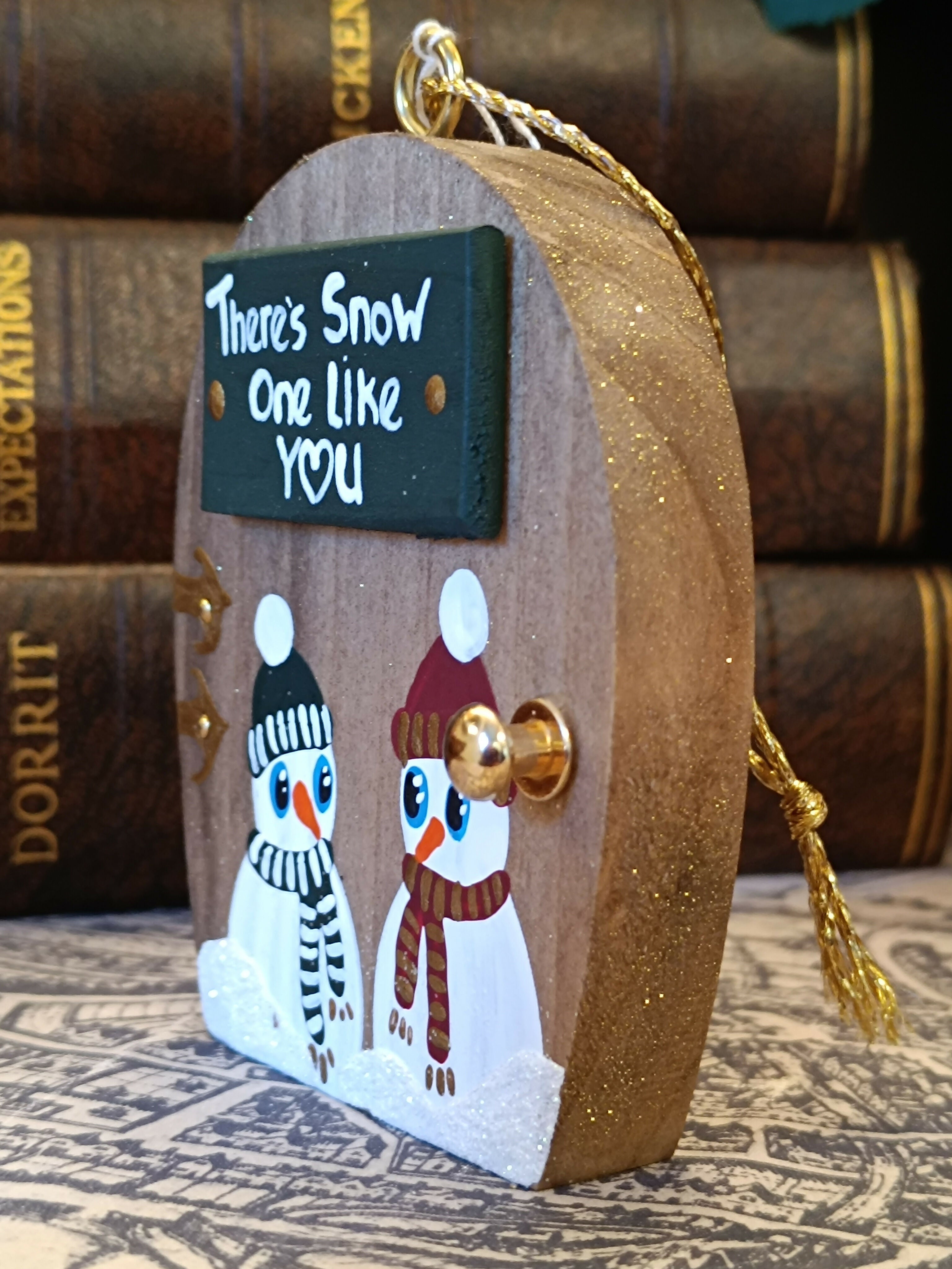 Handmade Wooden Snowman Ornament – "There's Snow One Like You" Cute Christmas Tree Decoration & Festive Gift