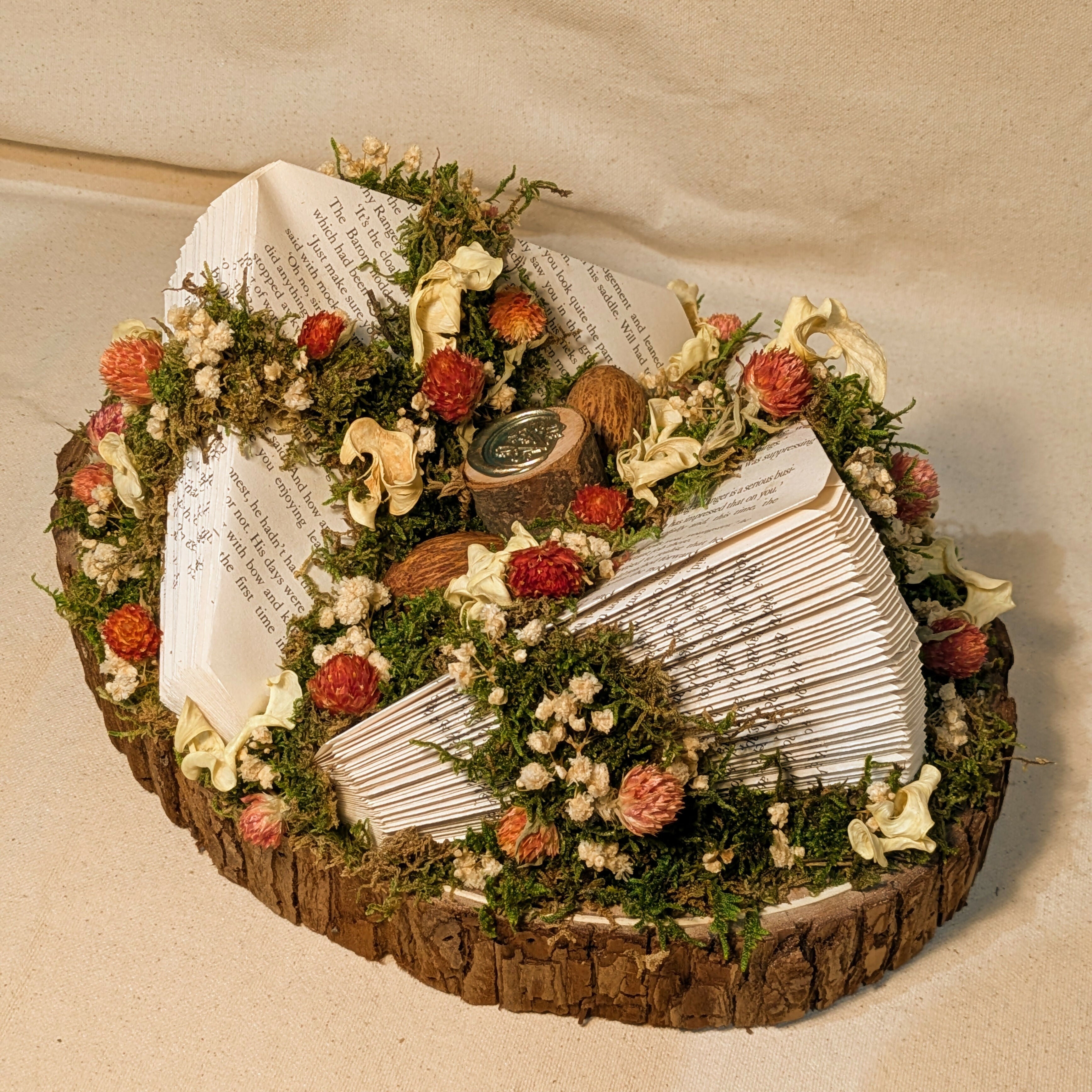 Floral Arrangement on Wooden Log