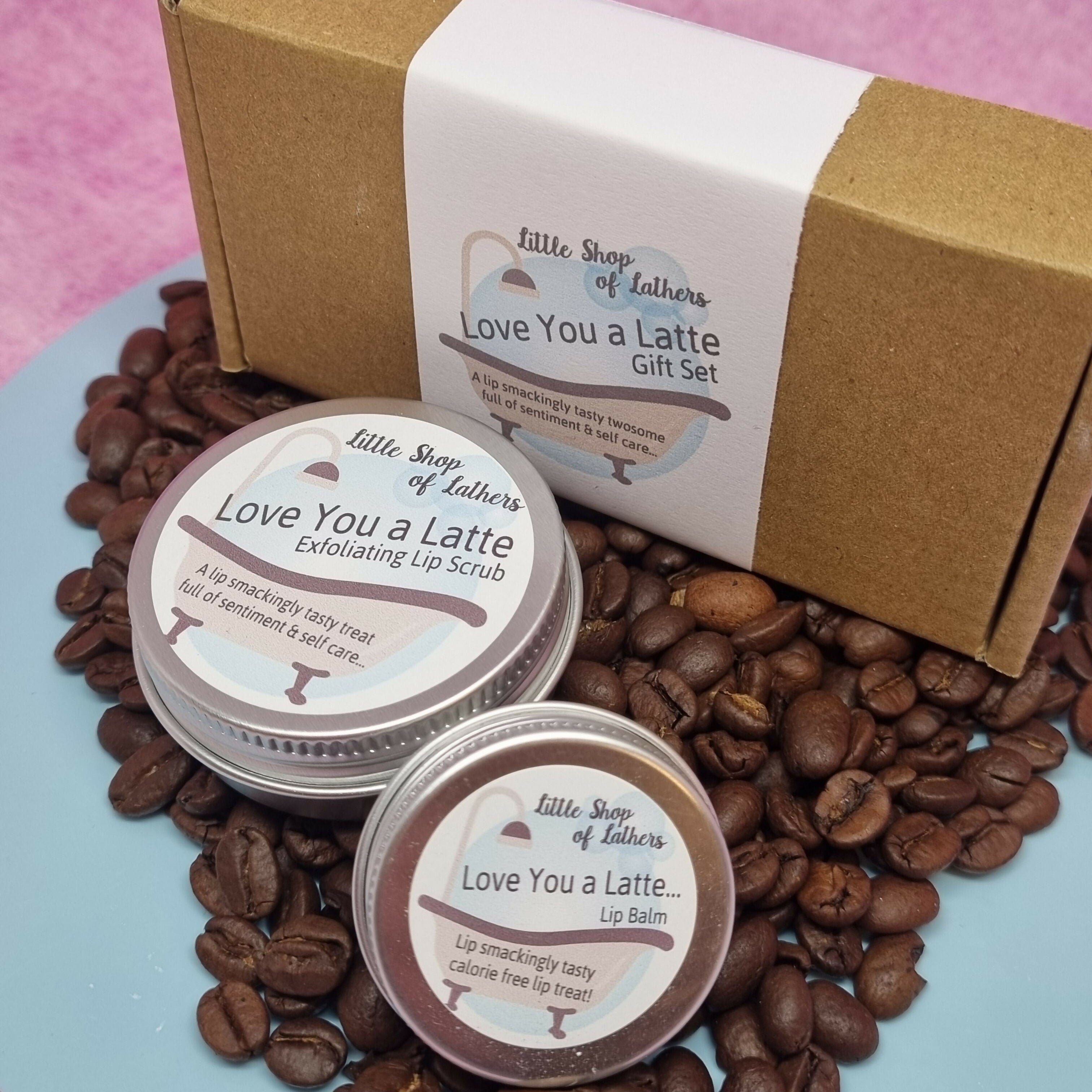 Love You a Latte - Coffee themed Lip Balm and Lip Scrub Set - Sentiment, self care and sweet puns!