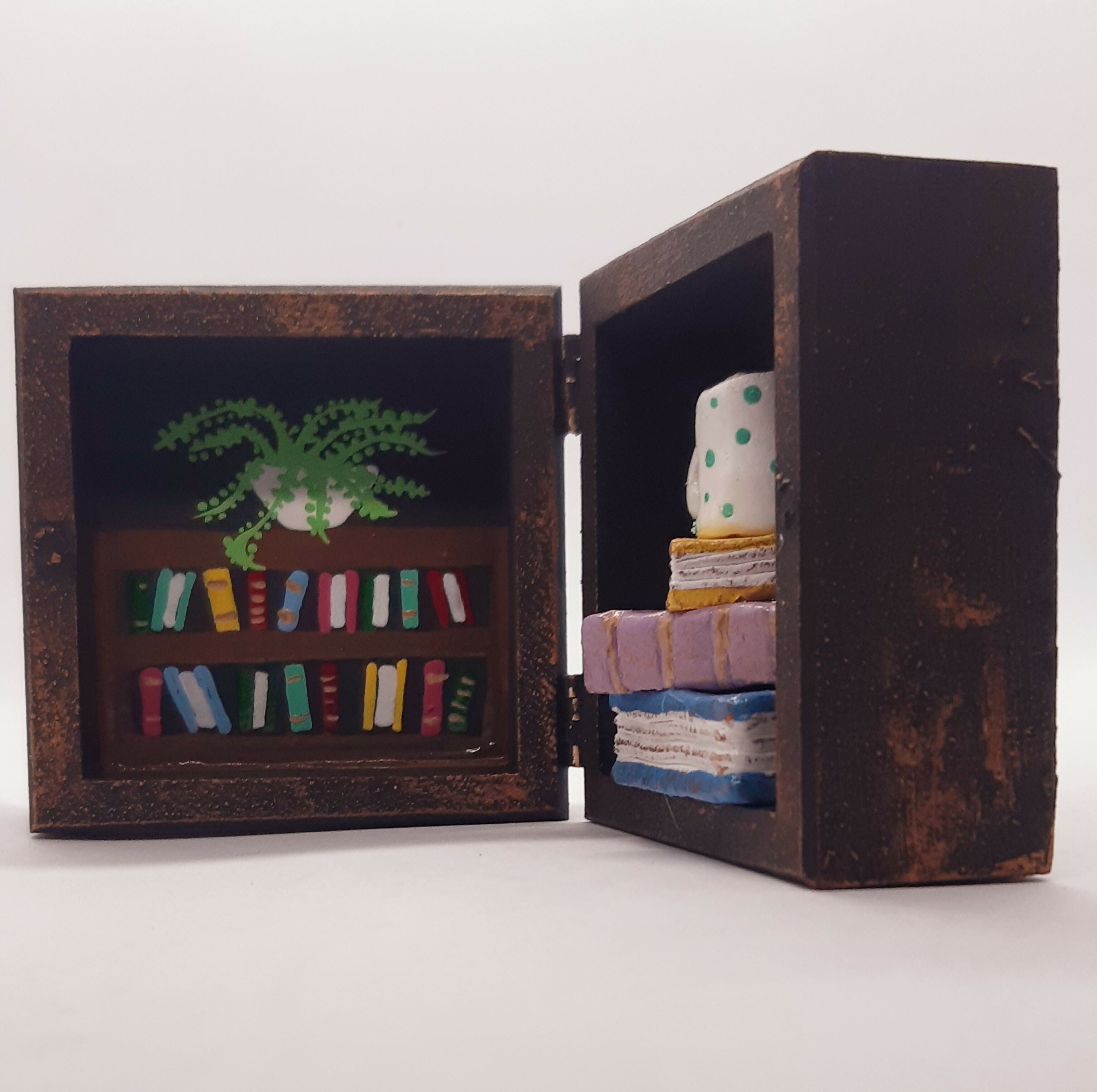 Clay Book and Mug Diorama in a Painted Box