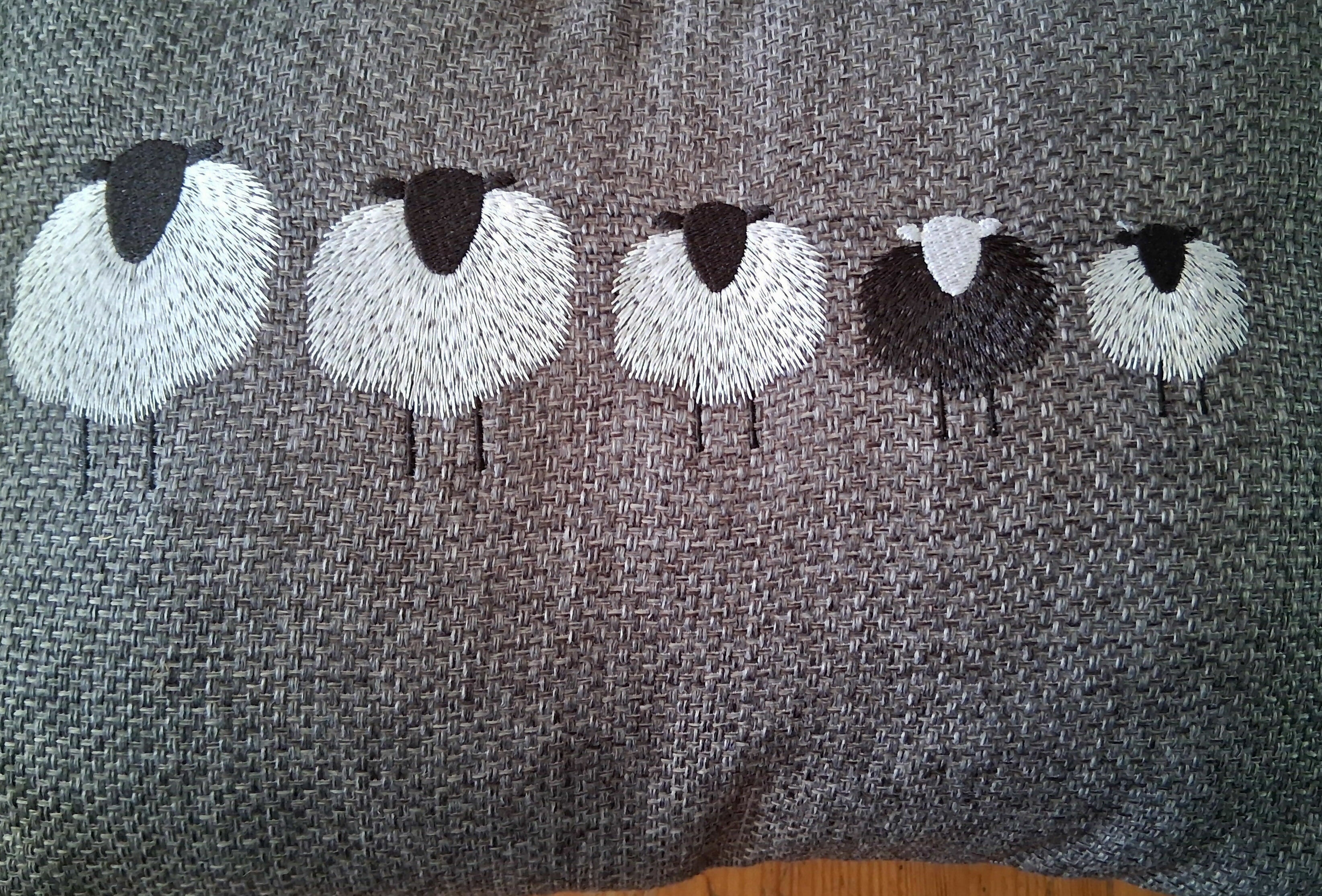 Family of Sheep Bolster Cushion in Grey, Handmade and Embroidered