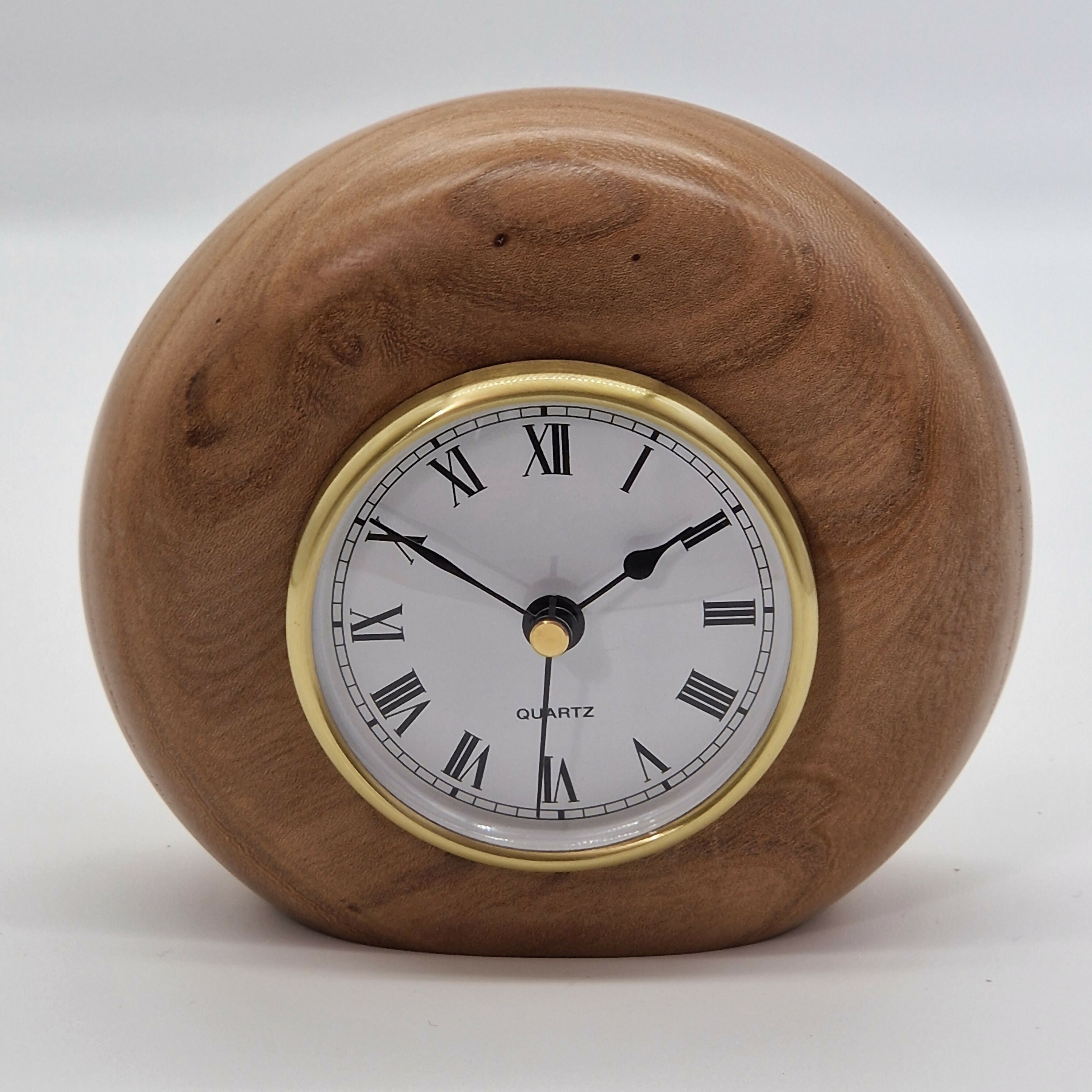 Small Hand Turned Mantle Clock made from Elm Wood