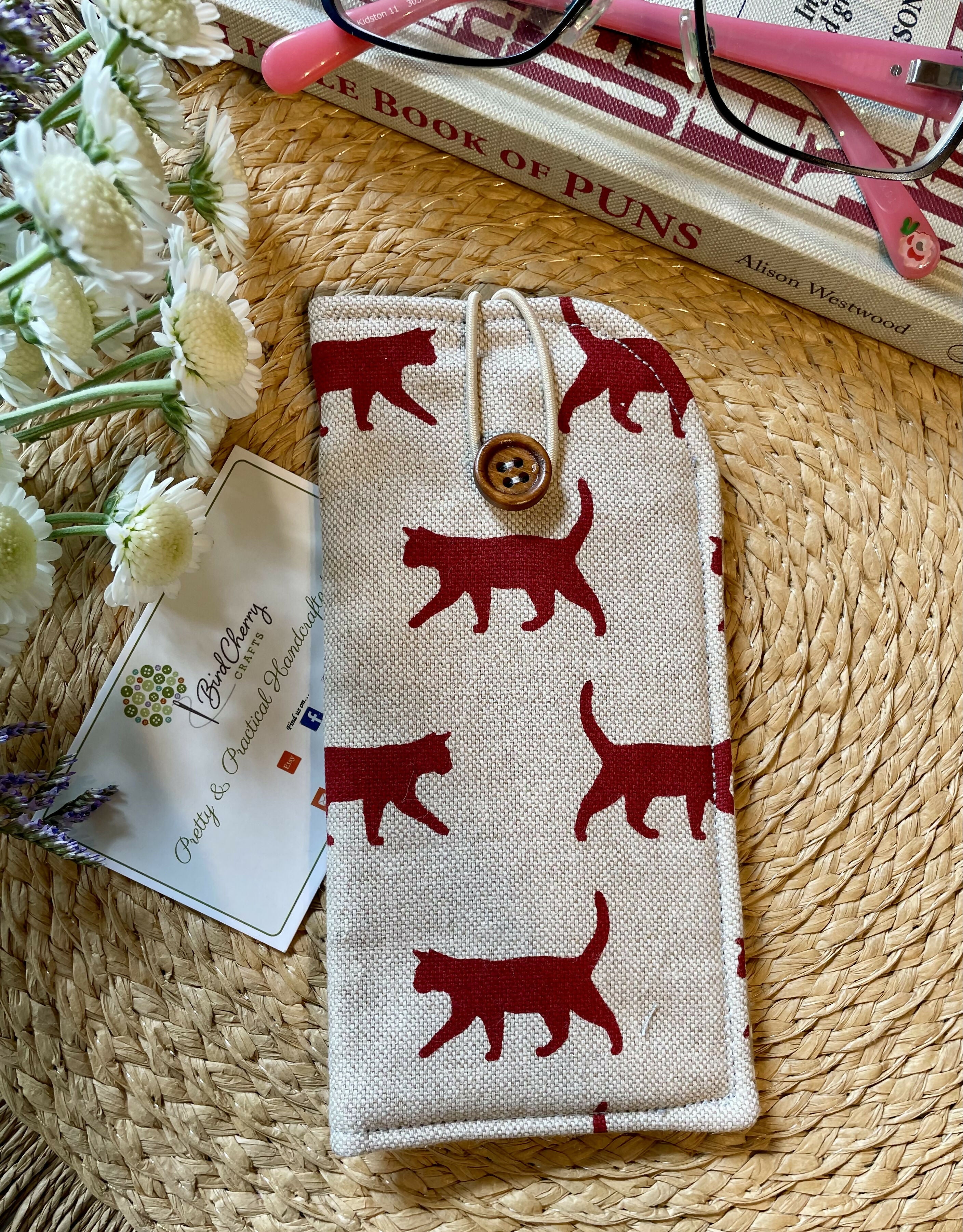Red Cat Print Glasses Case