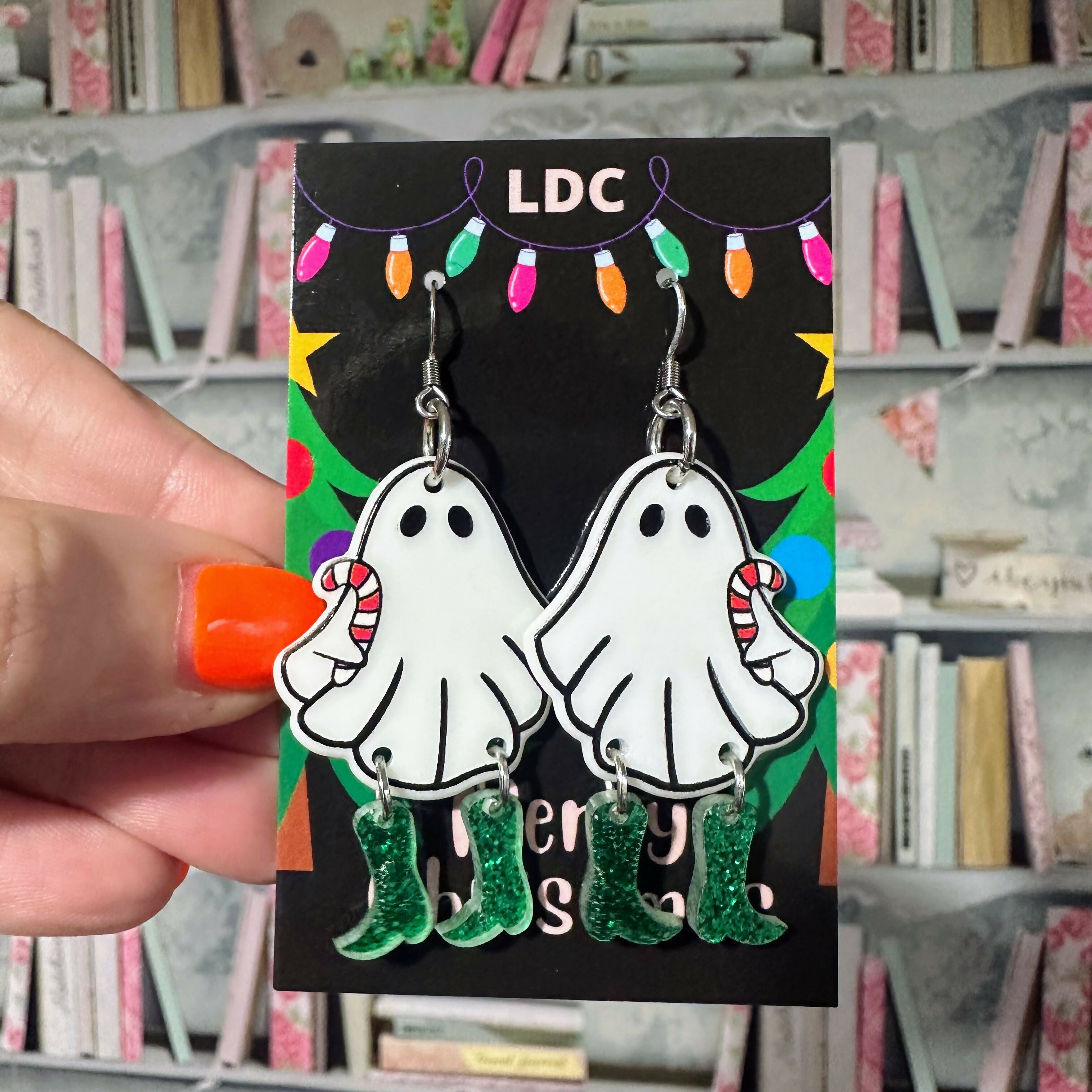Christmas Candy Cane Ghost Earrings