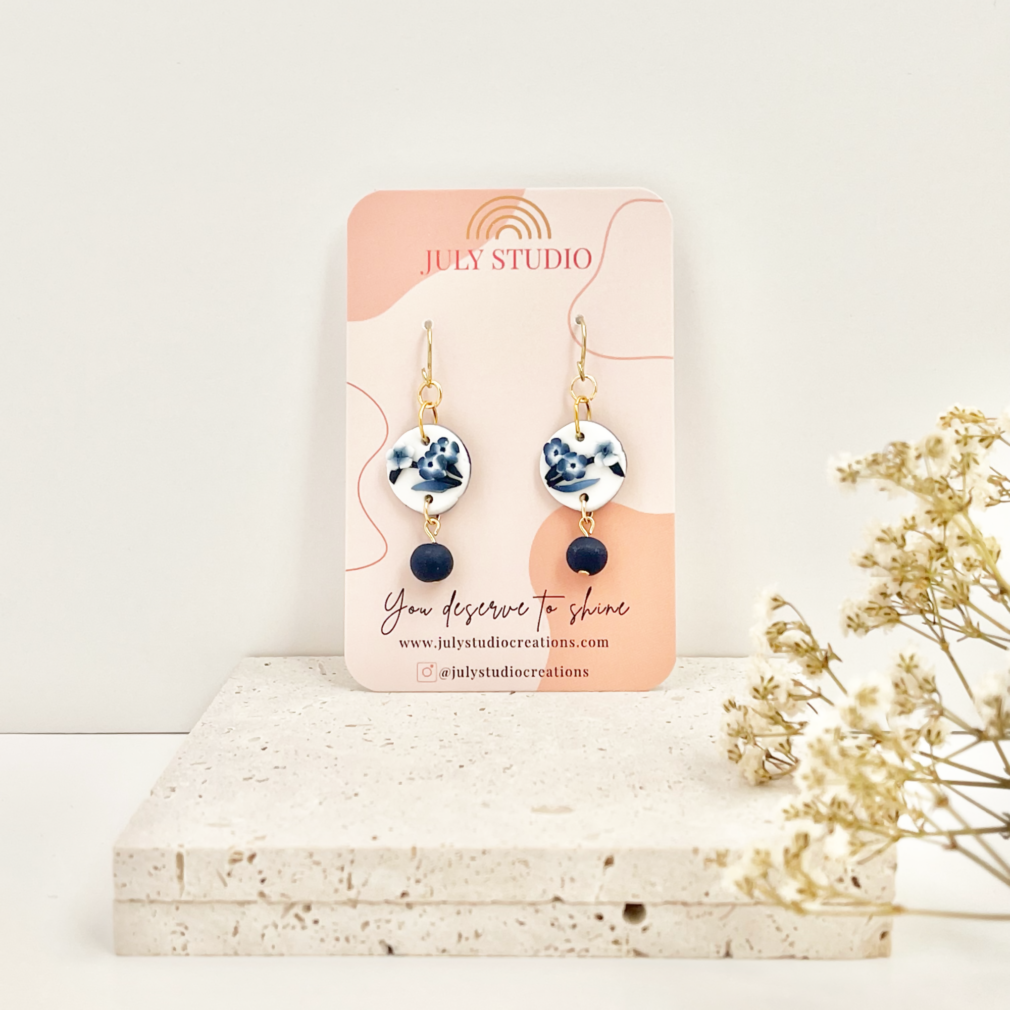 Blue China No. 5 - Handmade Polymer Clay Earrings