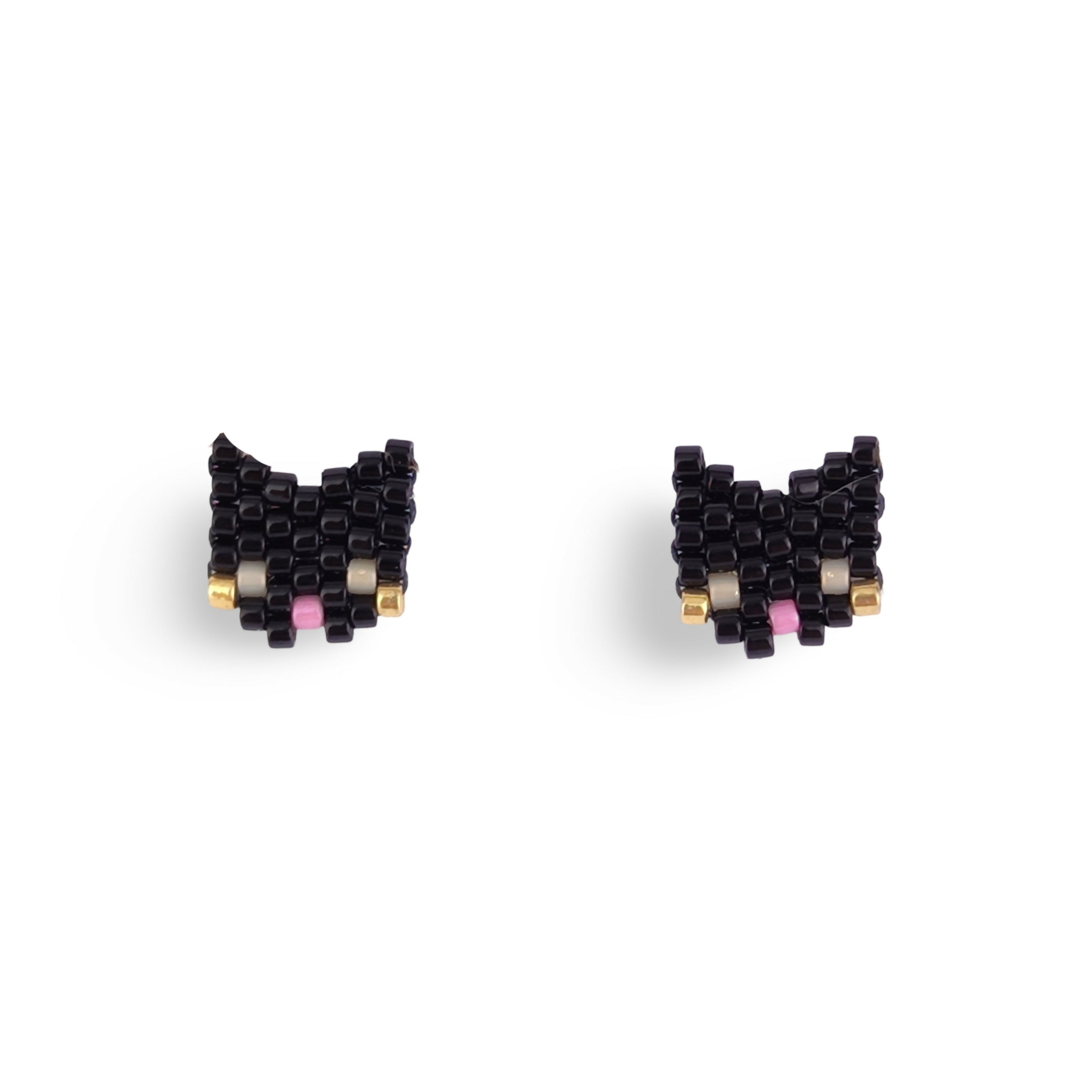 Handwoven Beaded Stud Earrings - Cats / Kittens