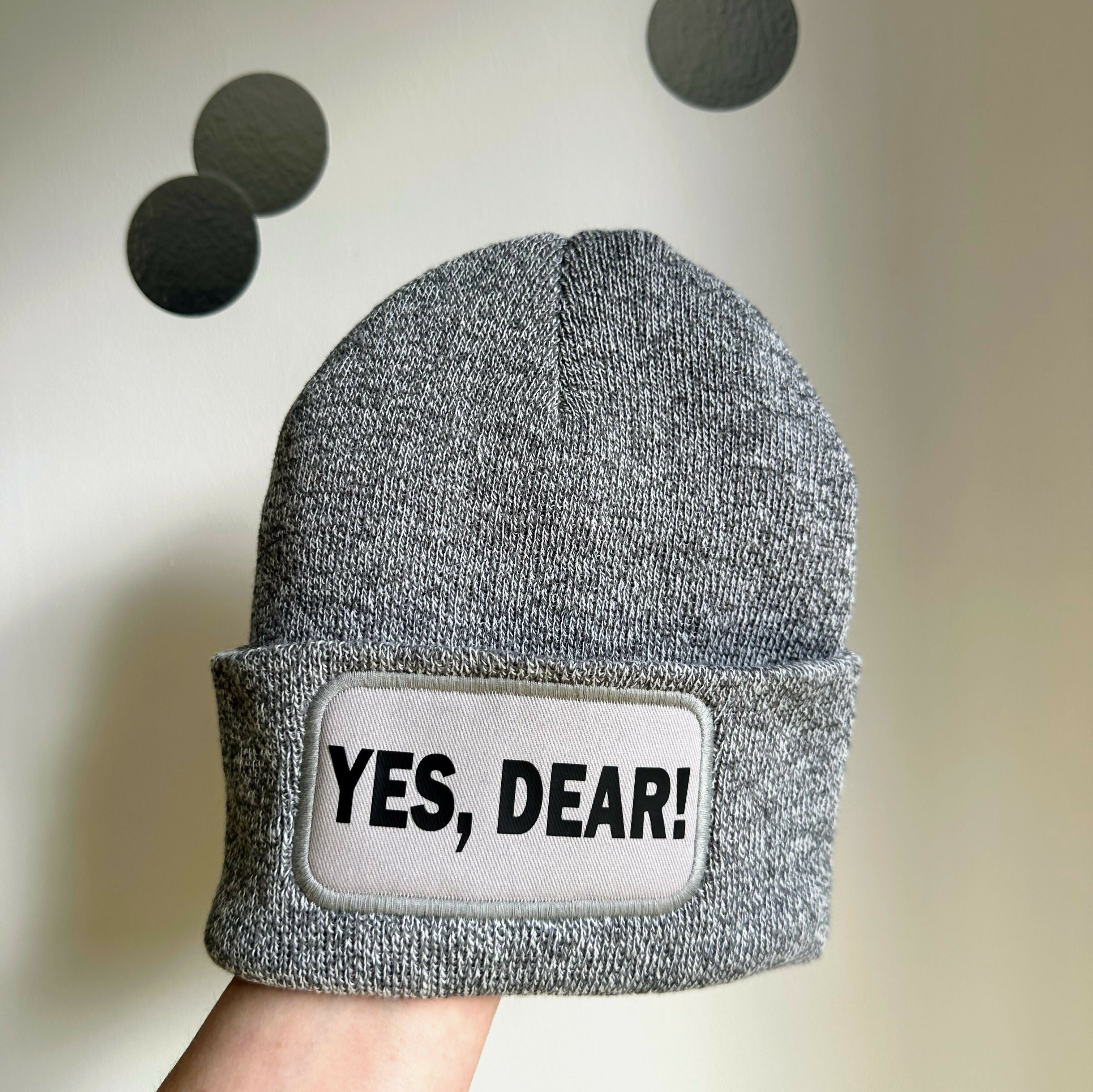 Yes Dear Cuffed Rectangular Patch Beanie Hat
