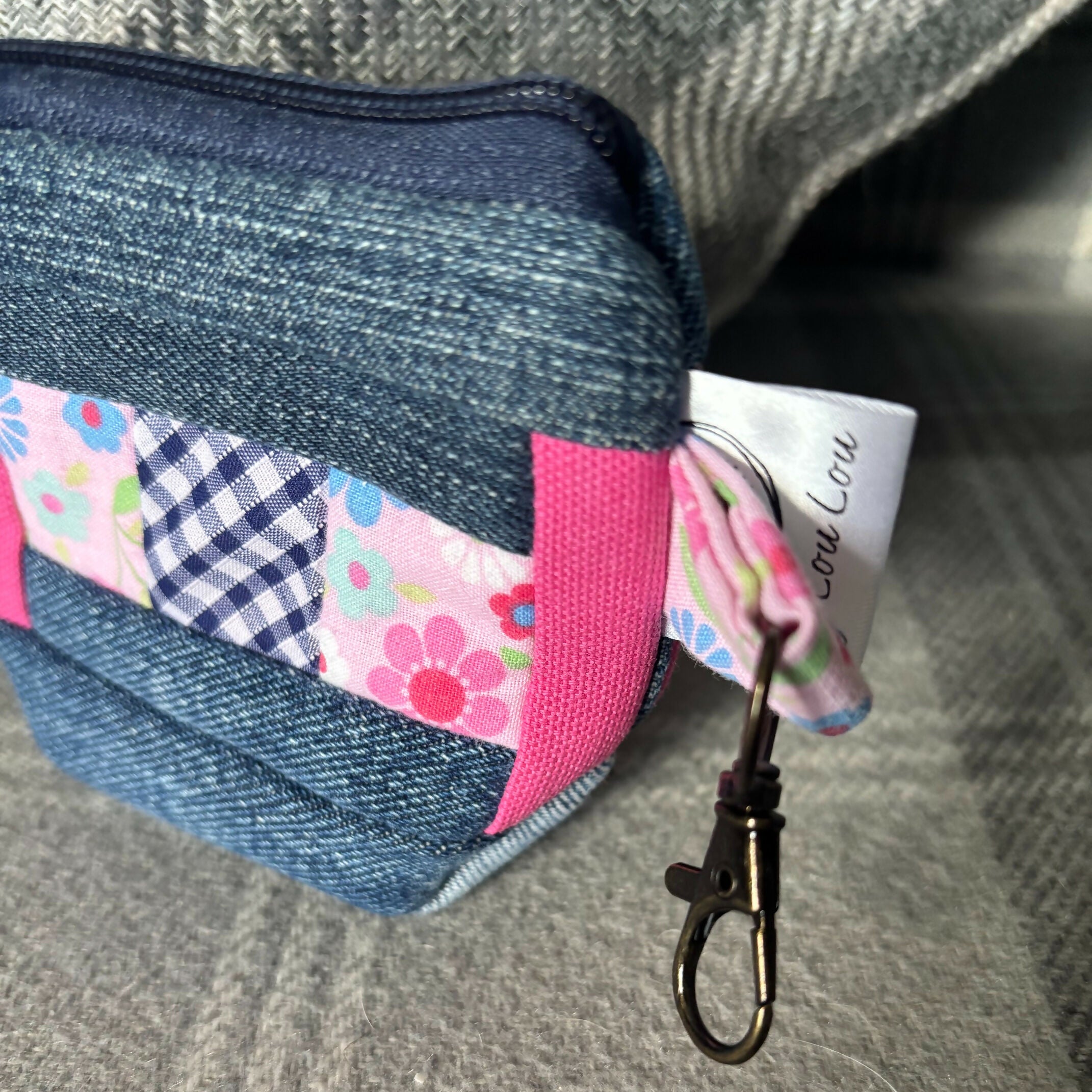 Handcrafted Mini Patchwork Lined Purse Made From Upcycled Jeans With Key Ring/Clip
