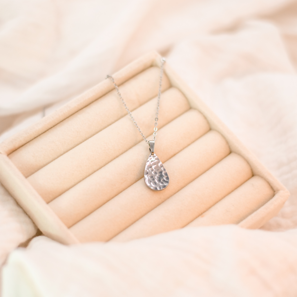 Hammered Teardrop Stainless Steel Necklace