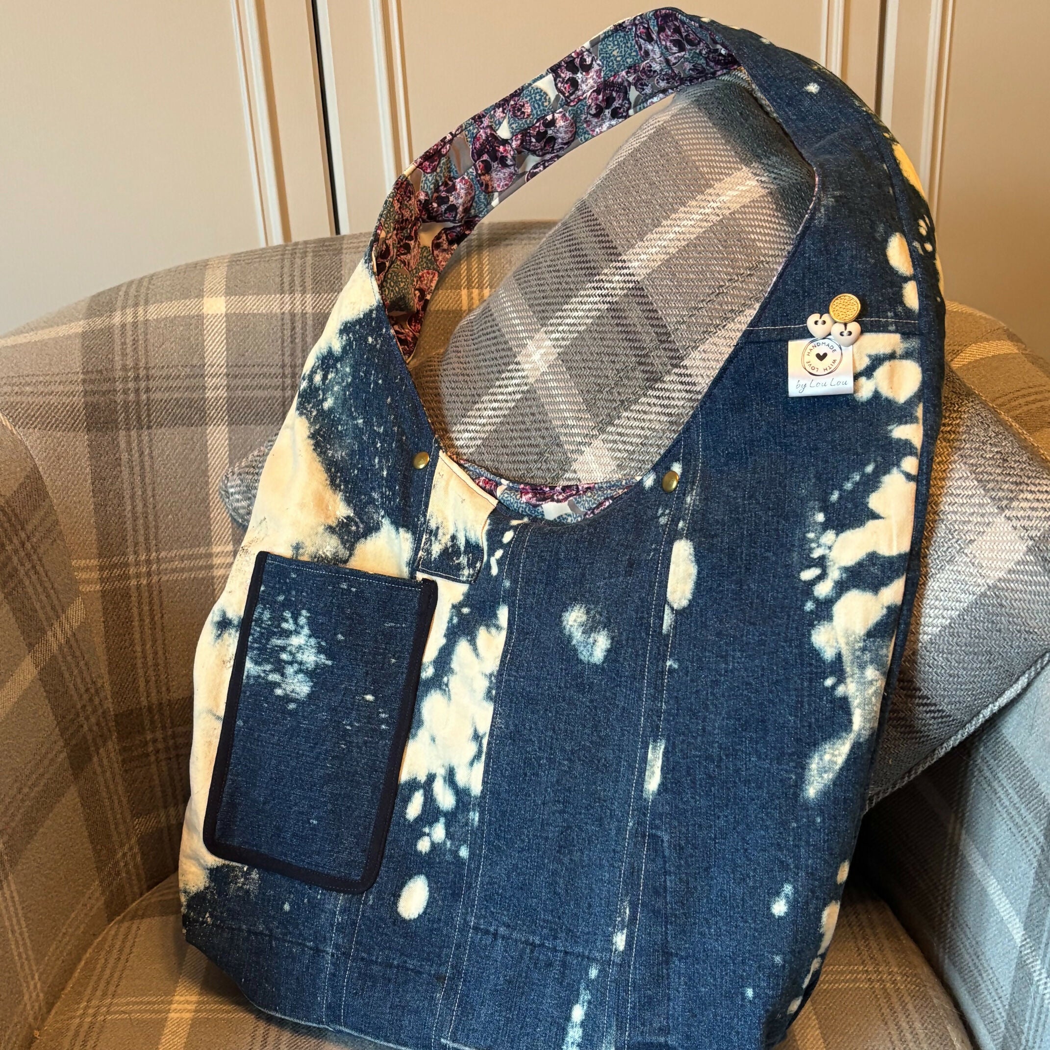 Unique Handcrafted Distressed Denim Hobo Slouch Bag Handbag Made From Upcycled Jeans